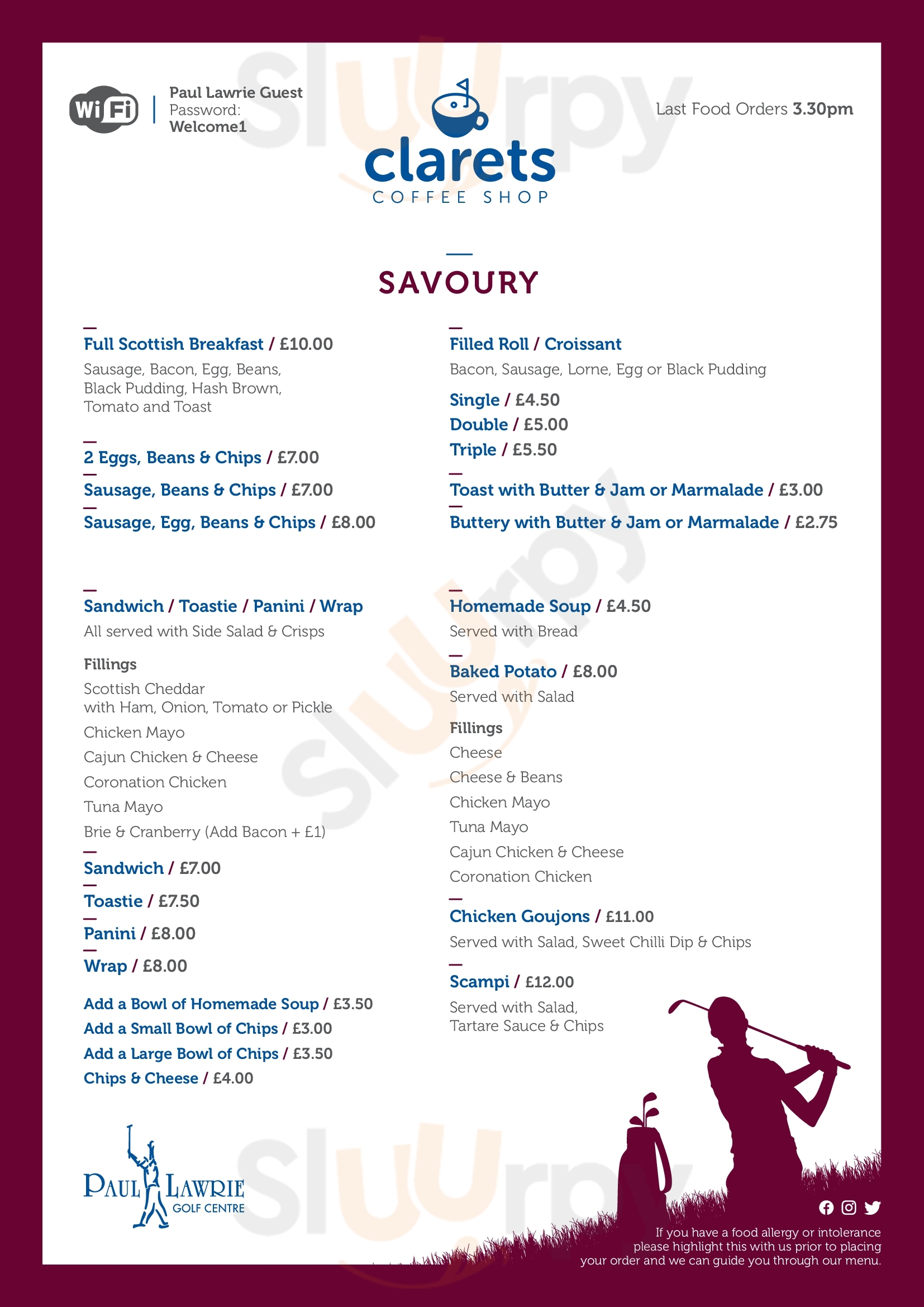 Claret's Coffee Shop Aberdeen Menu - 1