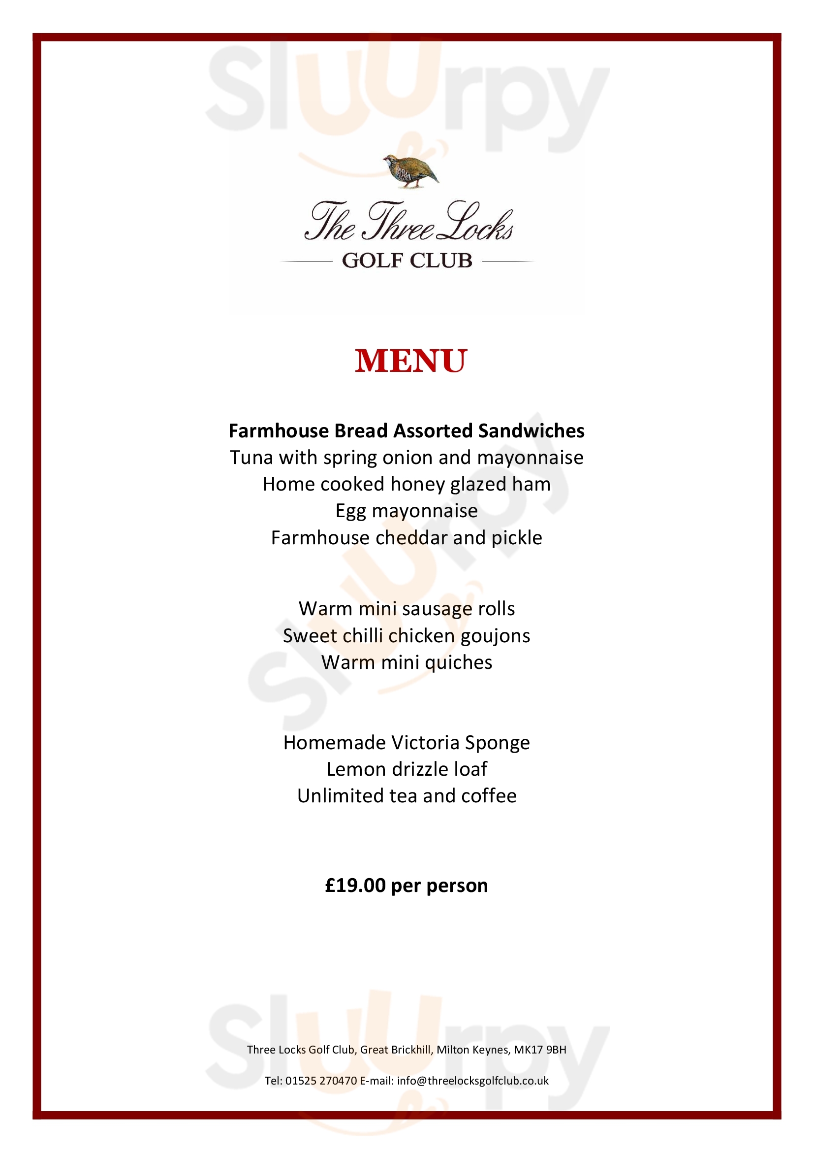 Main Menu - The Three Locks Golf Club And Bistro