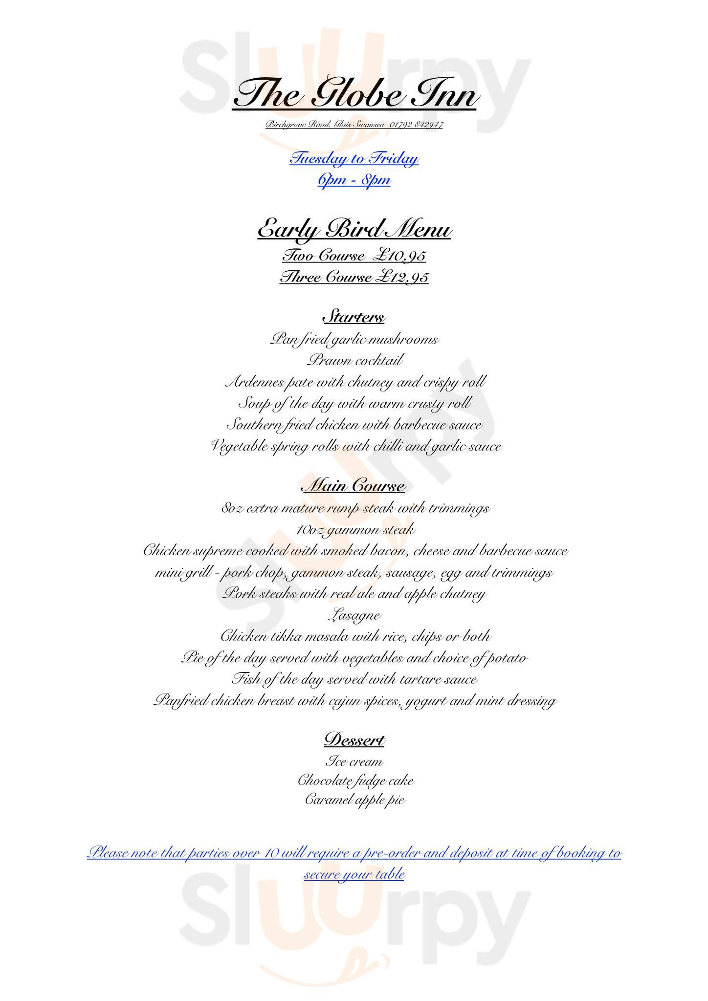 The Globe Inn Swansea Menu - 1