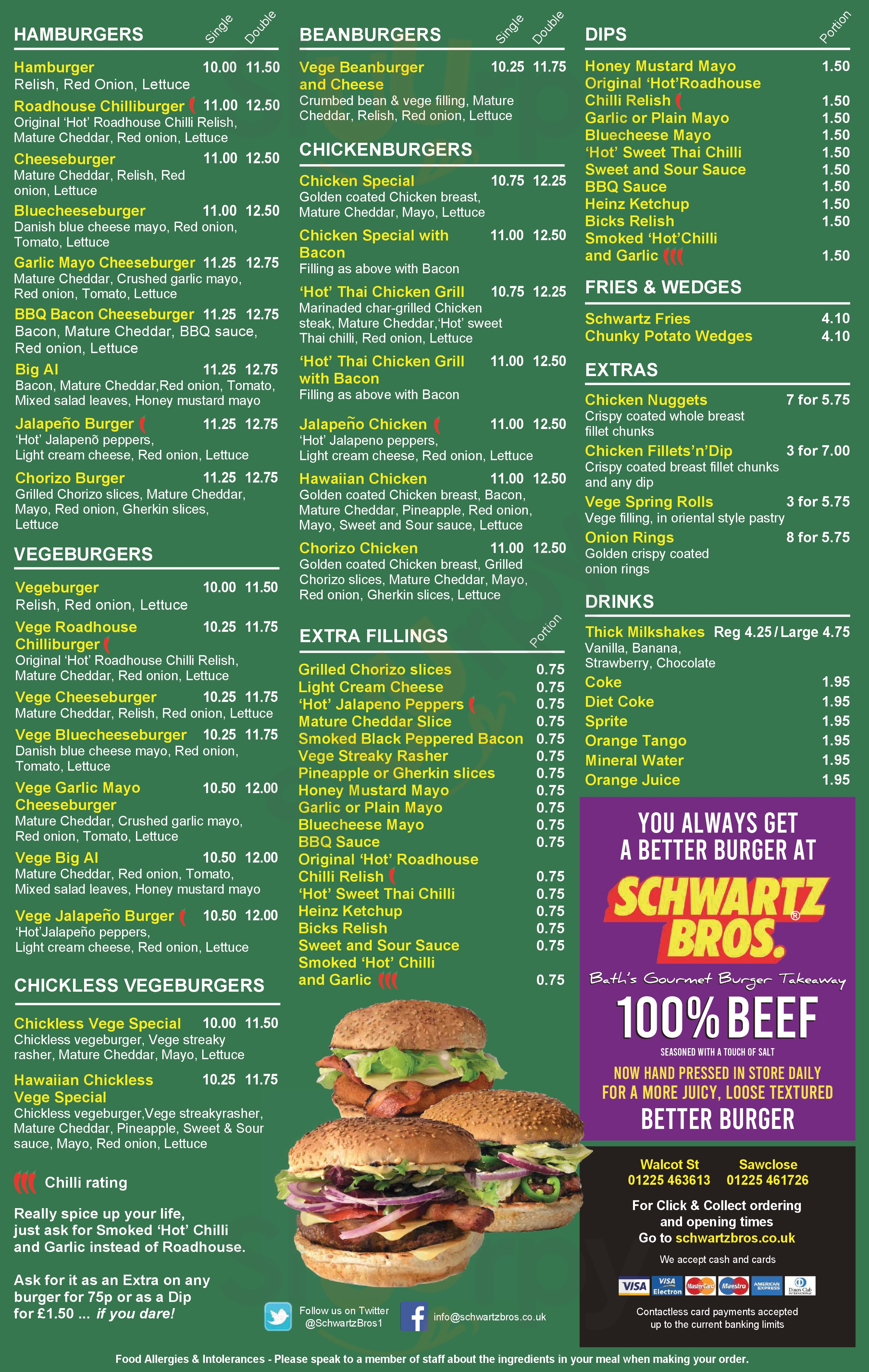 Schwartz Brothers Hamburgers Ltd Bath Menu - 1