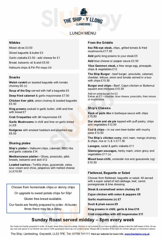 Ship Inn Llanbedrog Menu - 1