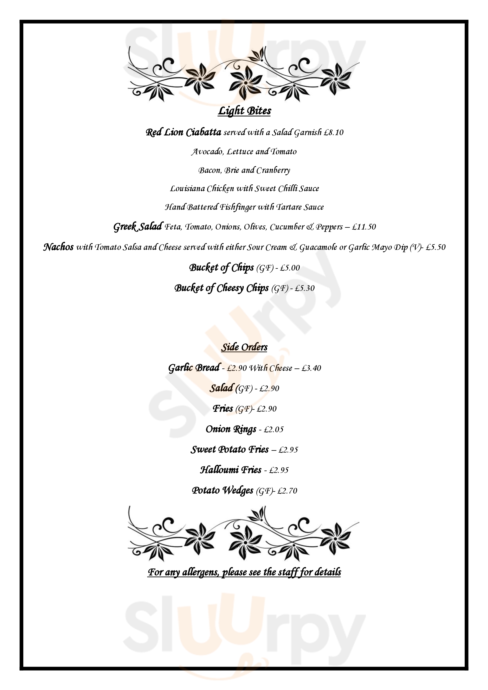 The Red Lion Oxford Menu - 1