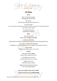 Opulence Restaurant menu