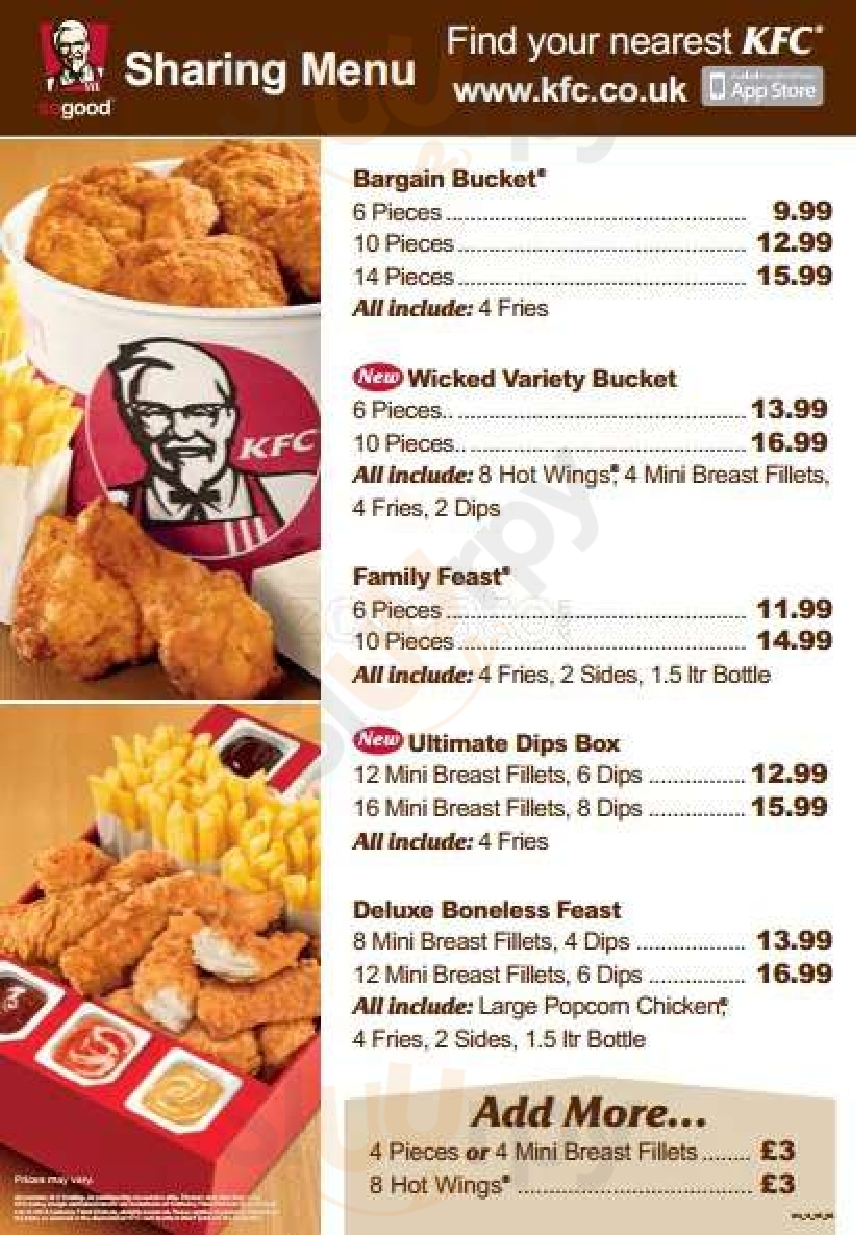 Kfc Burtonwood - M62 East Services Great Sankey Menu - 1