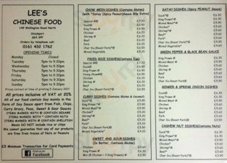 Lee's Chinese Food, Stockport - Restaurant Menu, Reviews and Prices