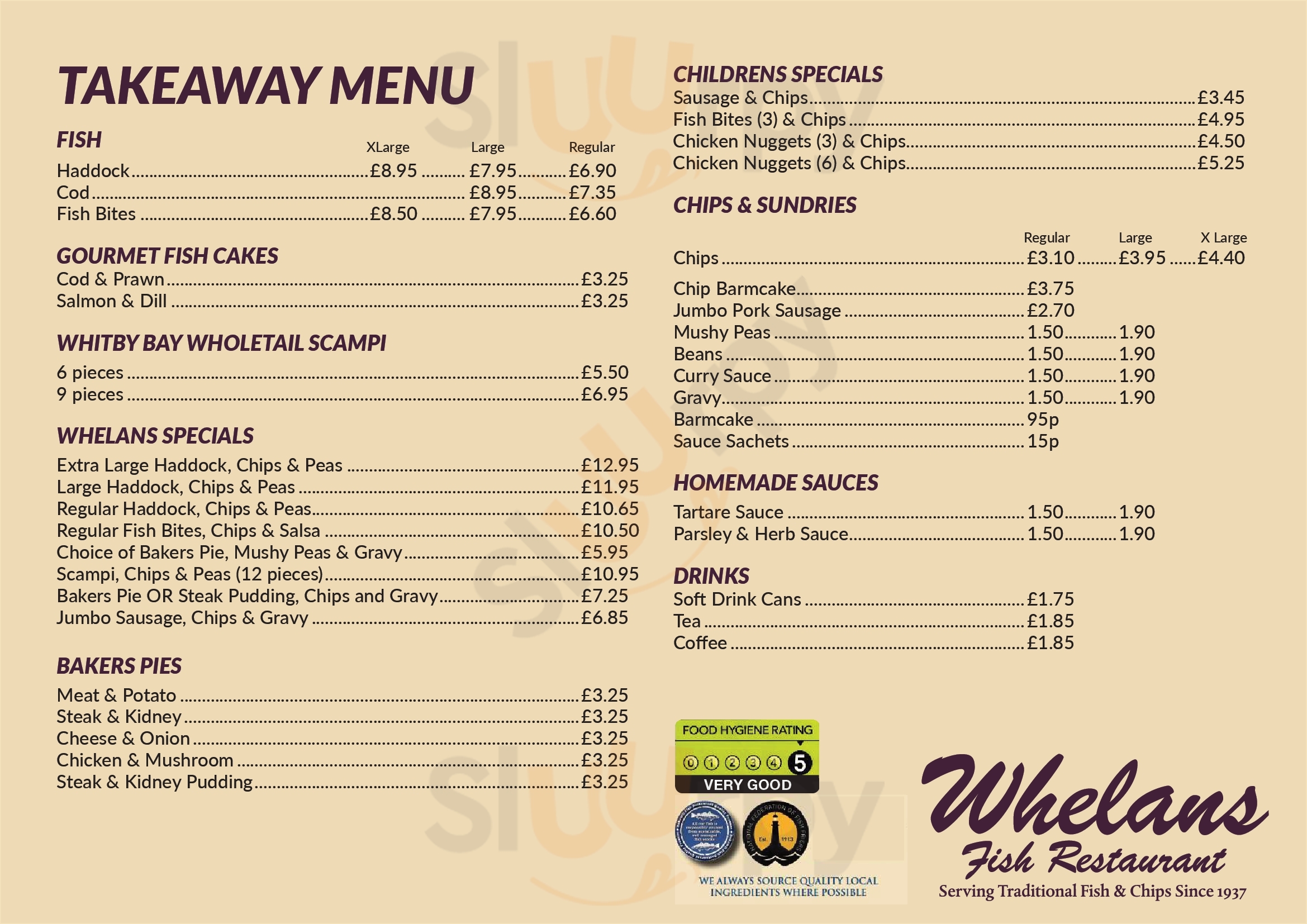 Whelans Fish And Chip Takeaway Warton Menu - 1