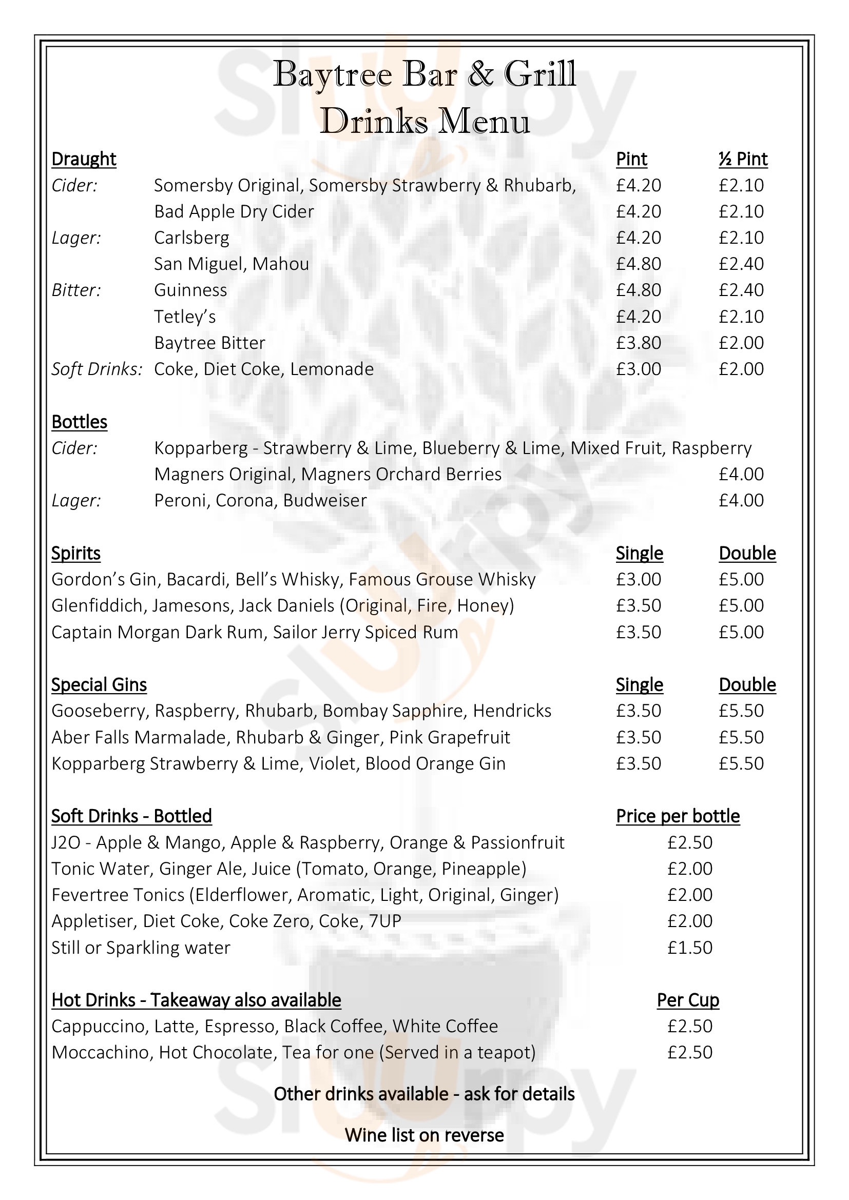 Main Menu - Bay Tree Bar & Grill