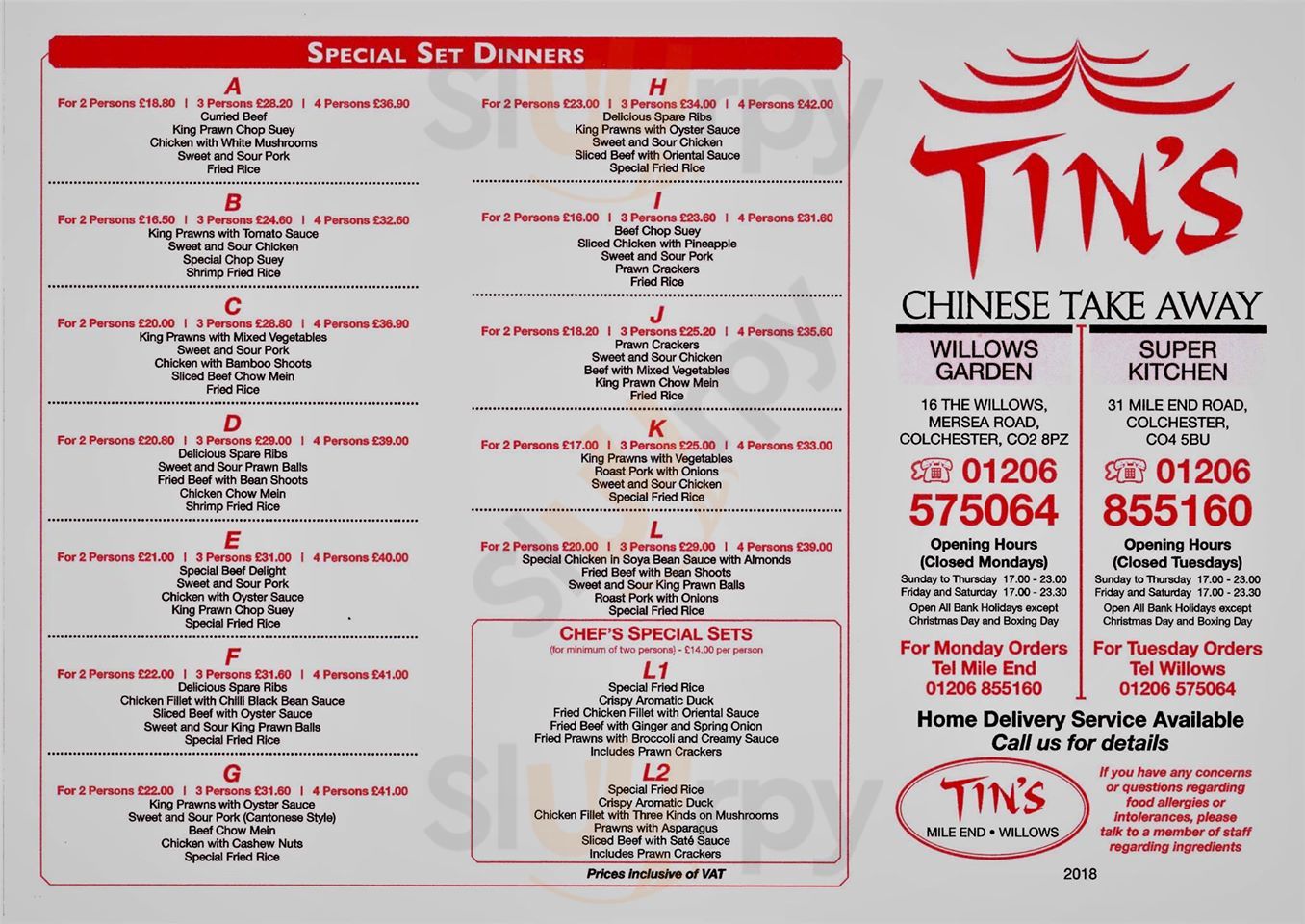 Tins Super Kitchen Chinese Take-away Colchester Menu - 1