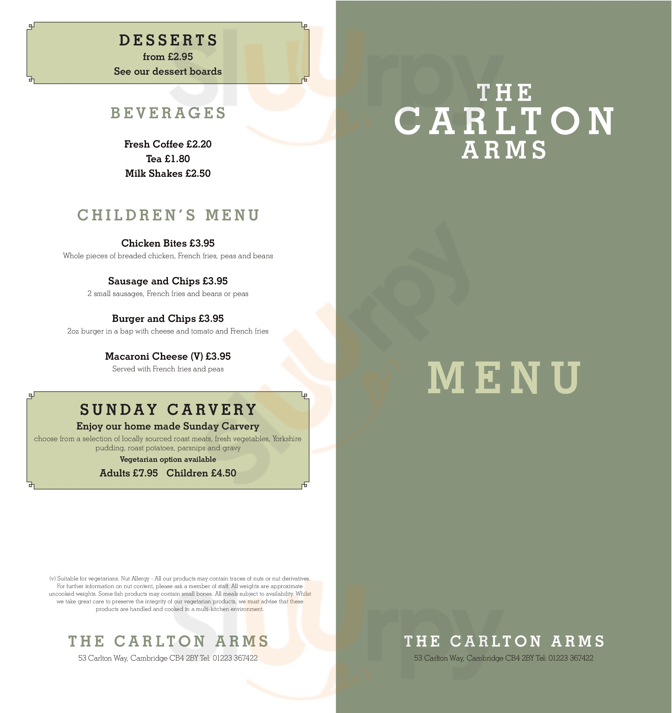 The Carlton Arms Cambridge Menu - 1