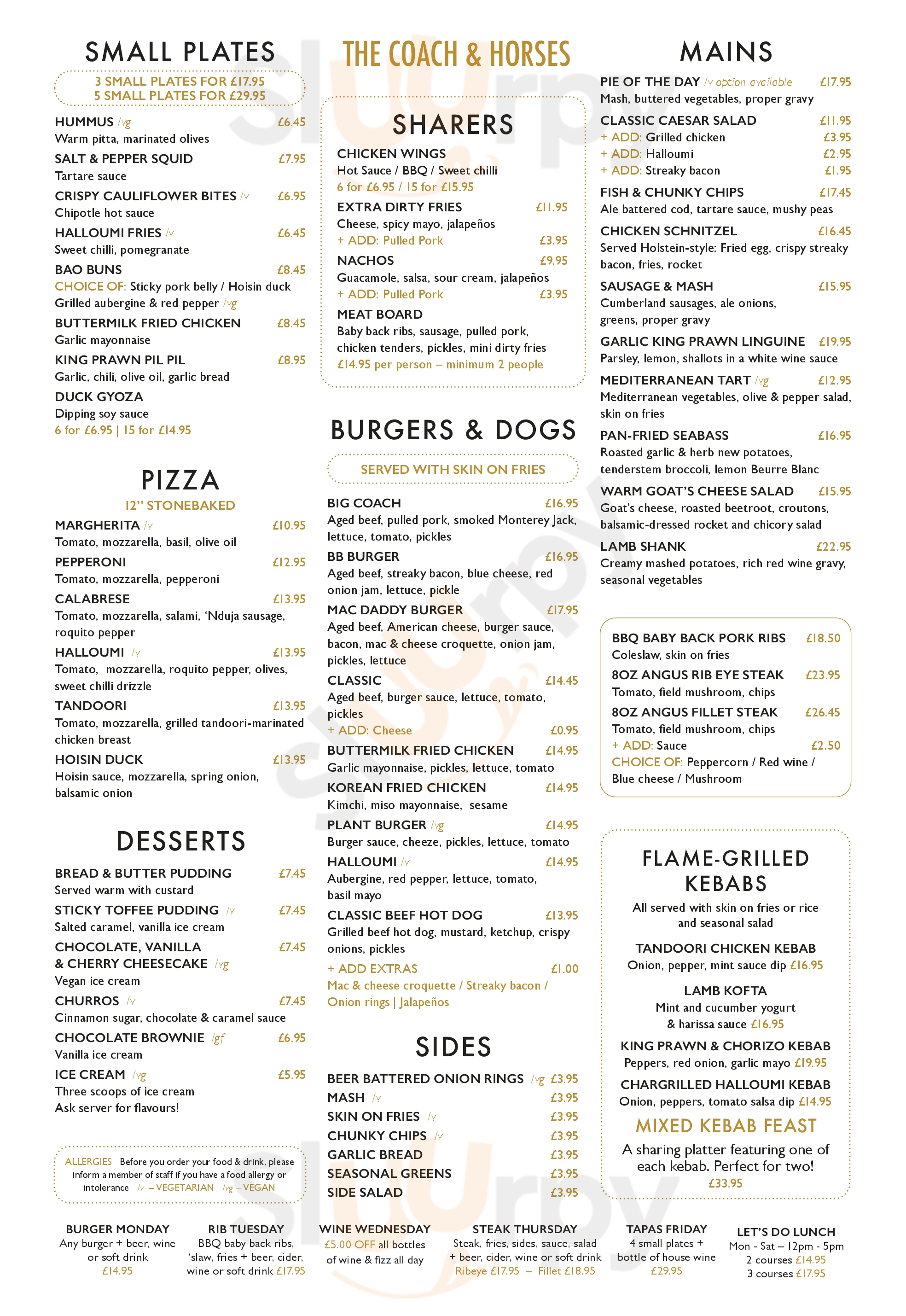 Coach And Horses Steak House Lincoln Menu - 1