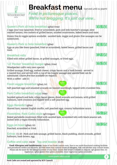 Woodpecker Cafe menu