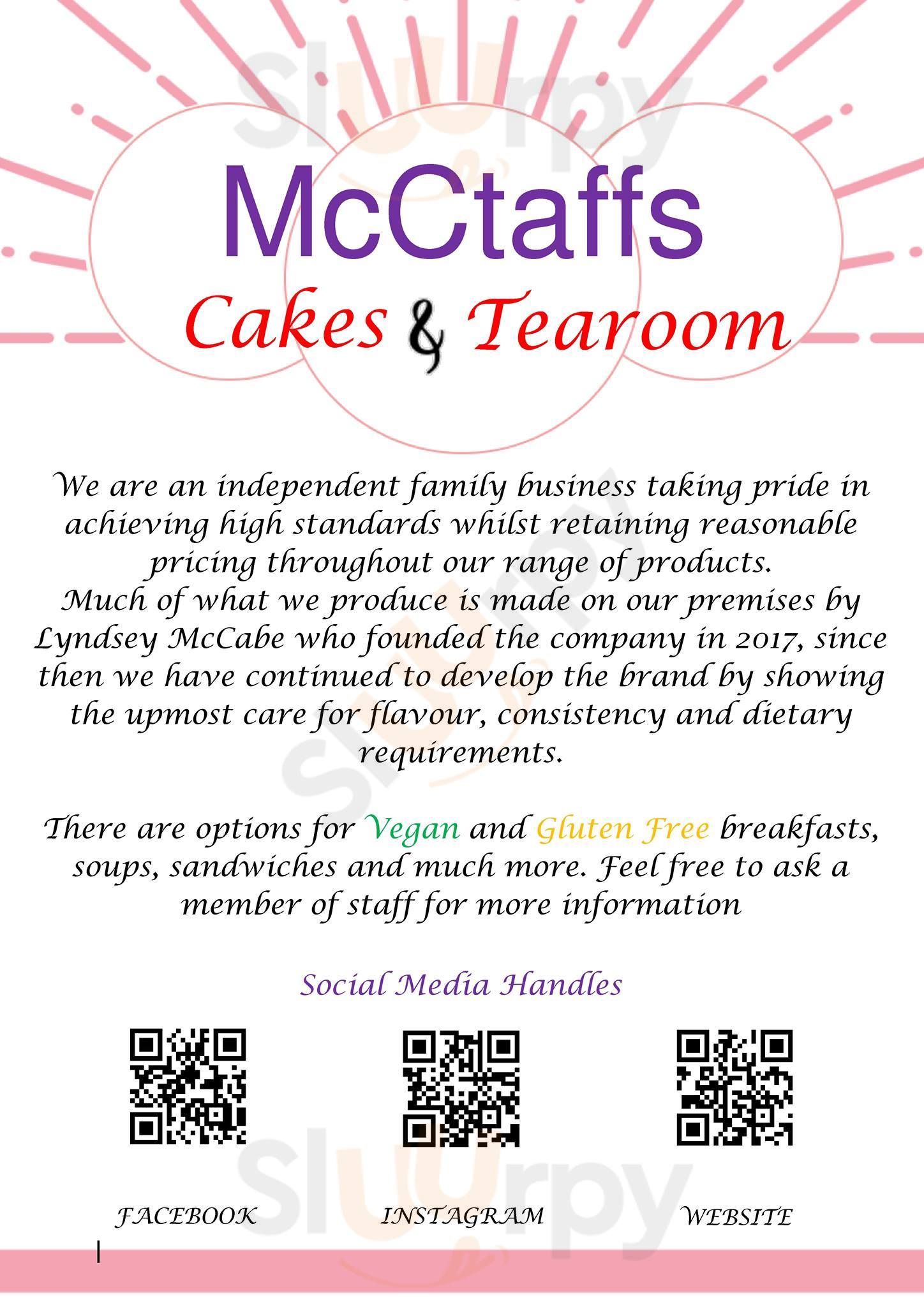 Mcctaff's Cakes & Tea Room Swindon Menu - 1