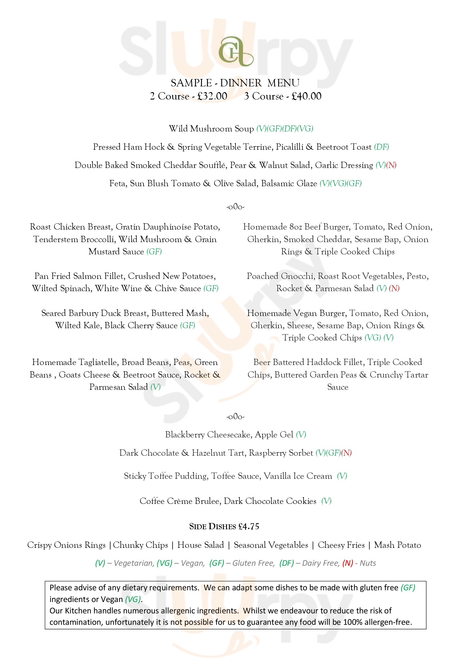 Main Menu - Orangery Restaurant