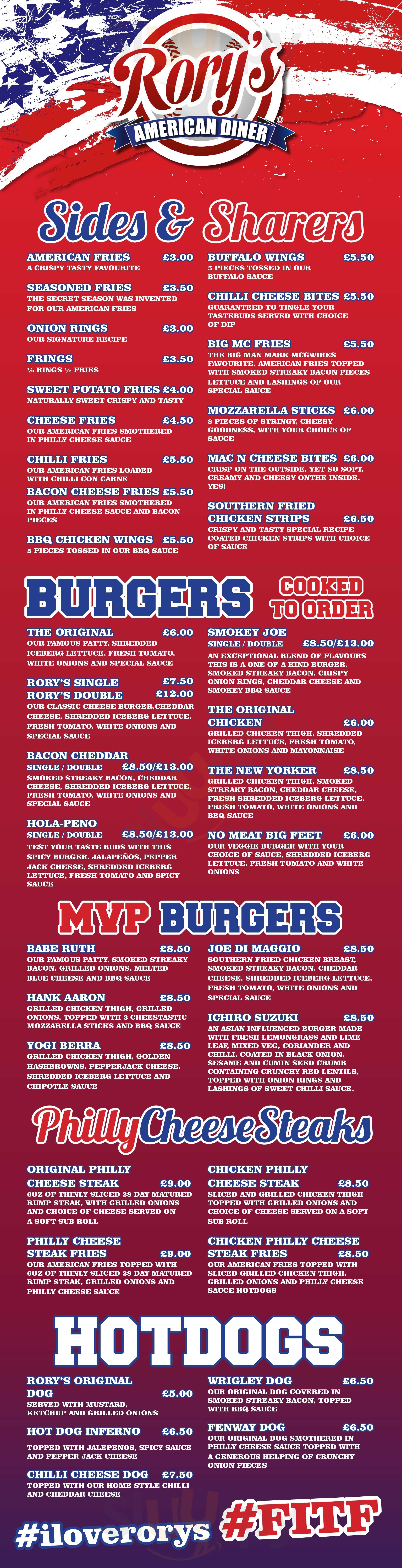 Rory's American Diner Delivery Bournemouth Menu - 1