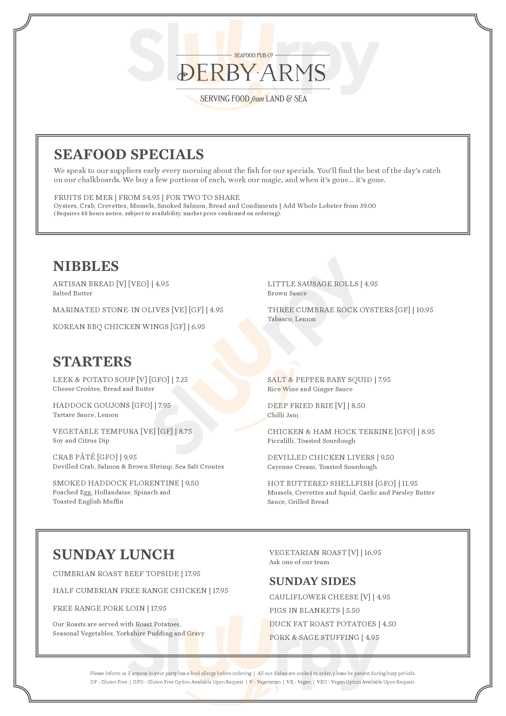 Main Menu - The Derby Arms