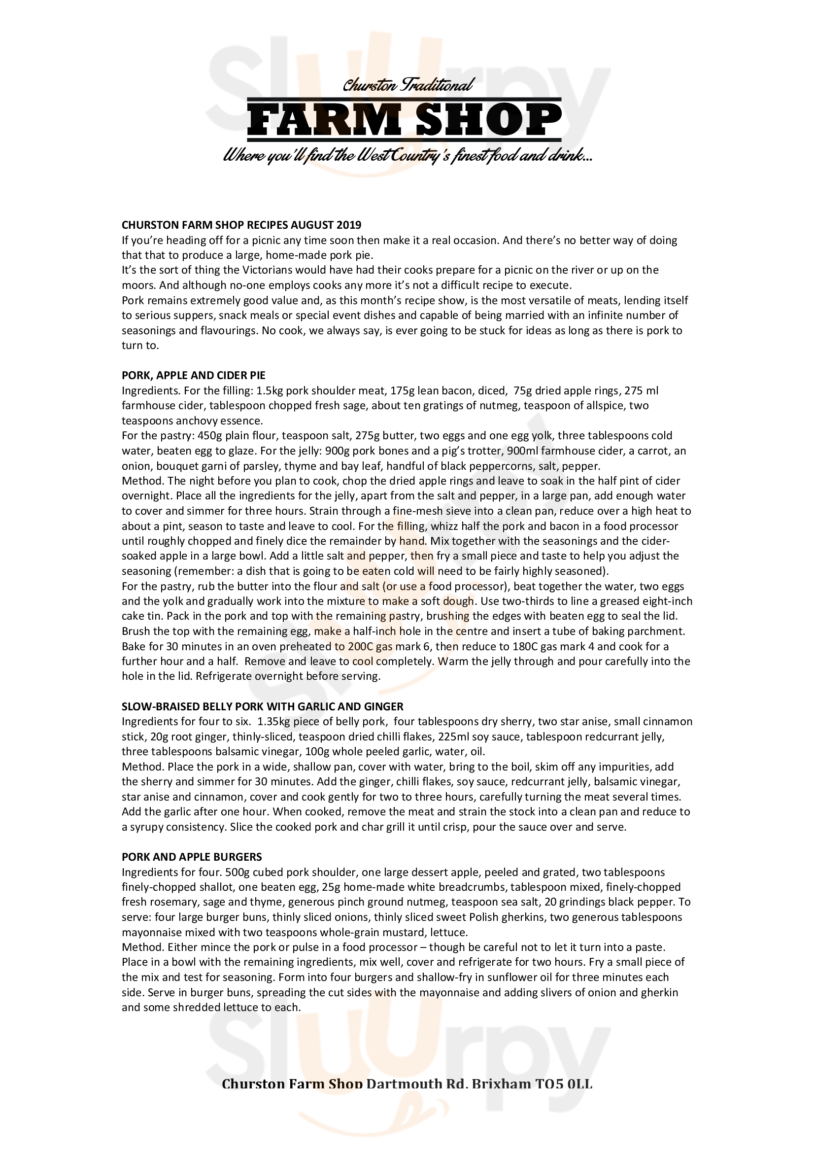 Churston Traditional Farm Shop Brixham Menu - 1