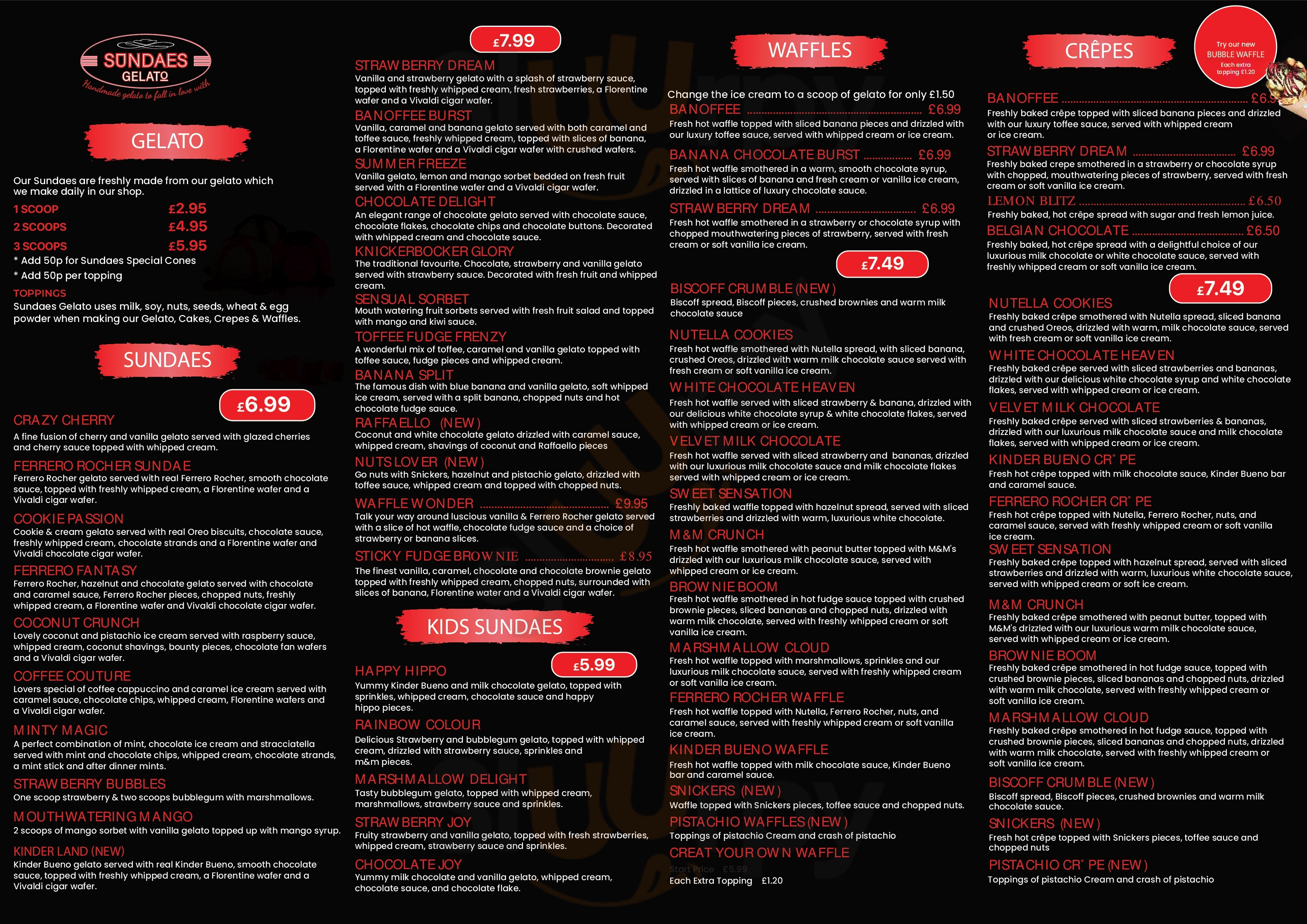 Sundae Gelato Swansea Menu - 1