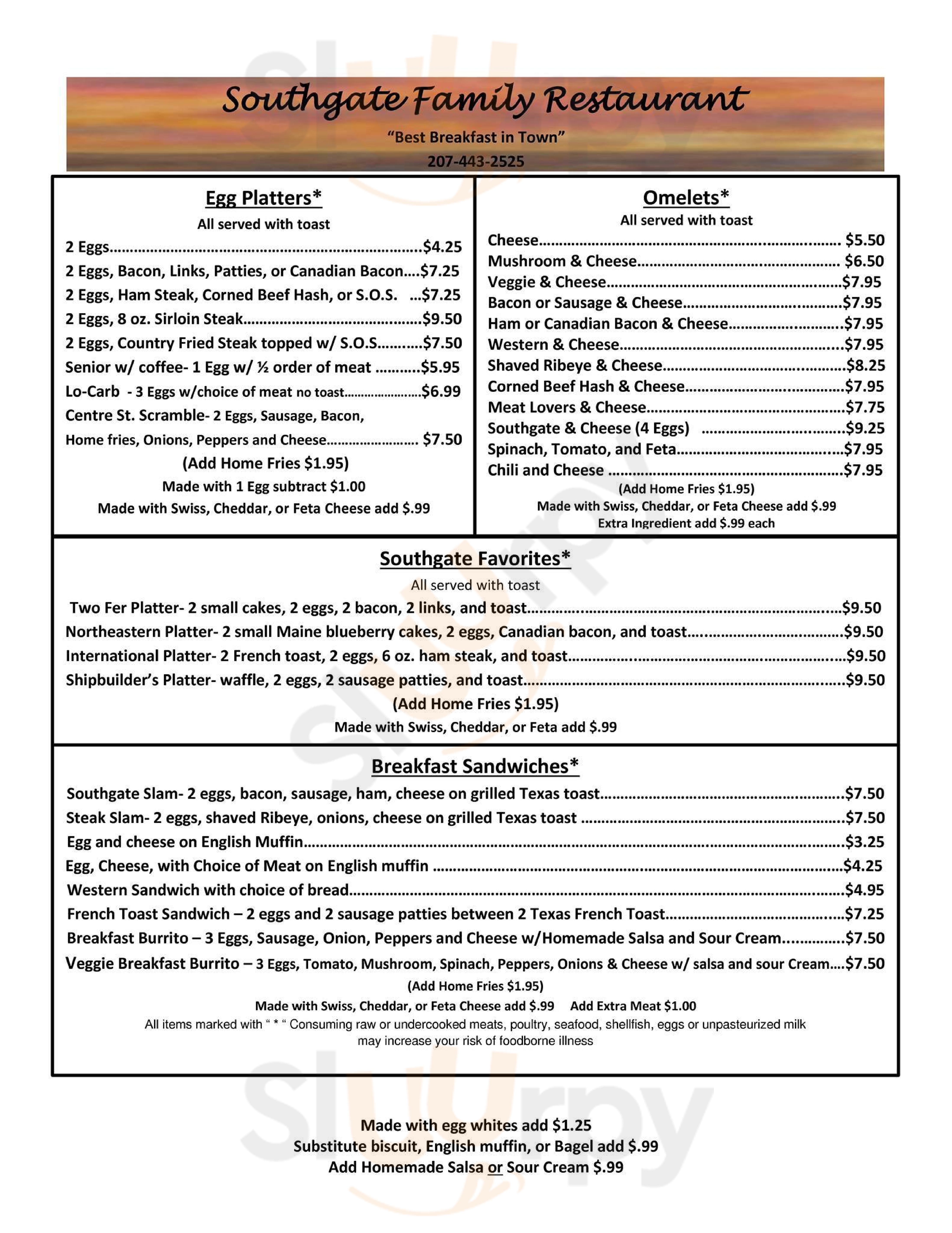 Main Menu - Southgate Open Air Cafe