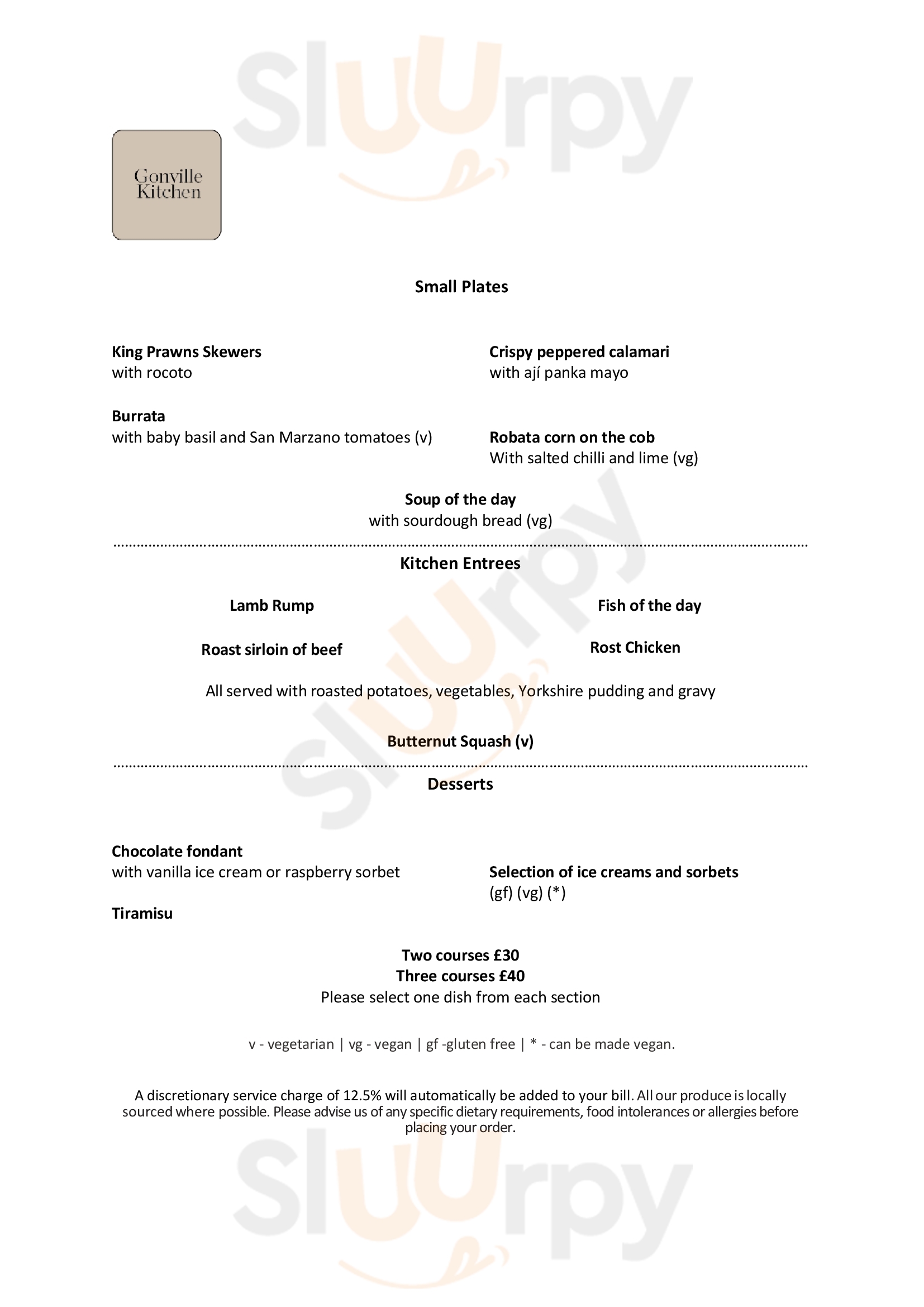 Main Menu - The Chancellors Restaurant