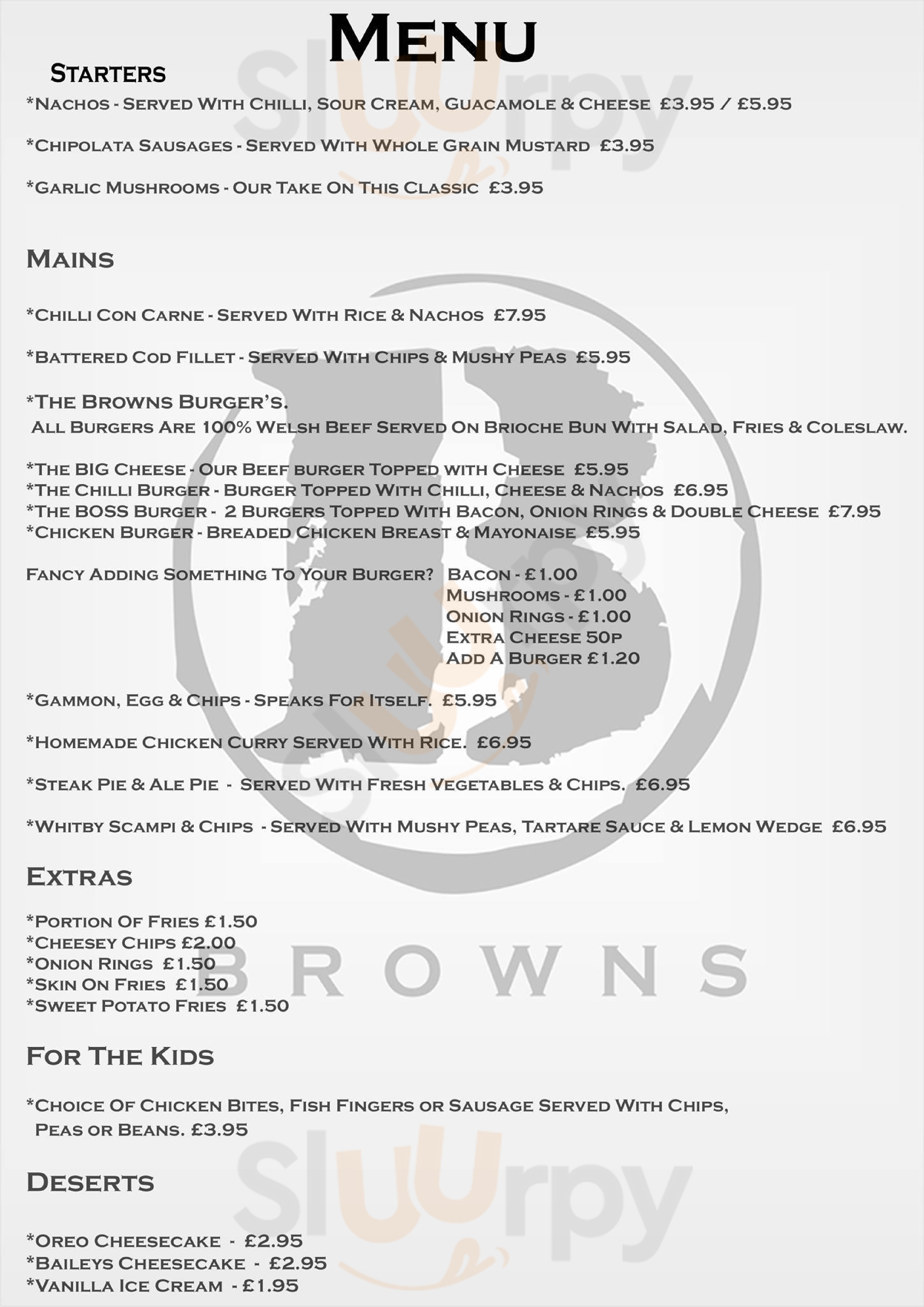 Browns Bar And Grill Towyn Menu - 1