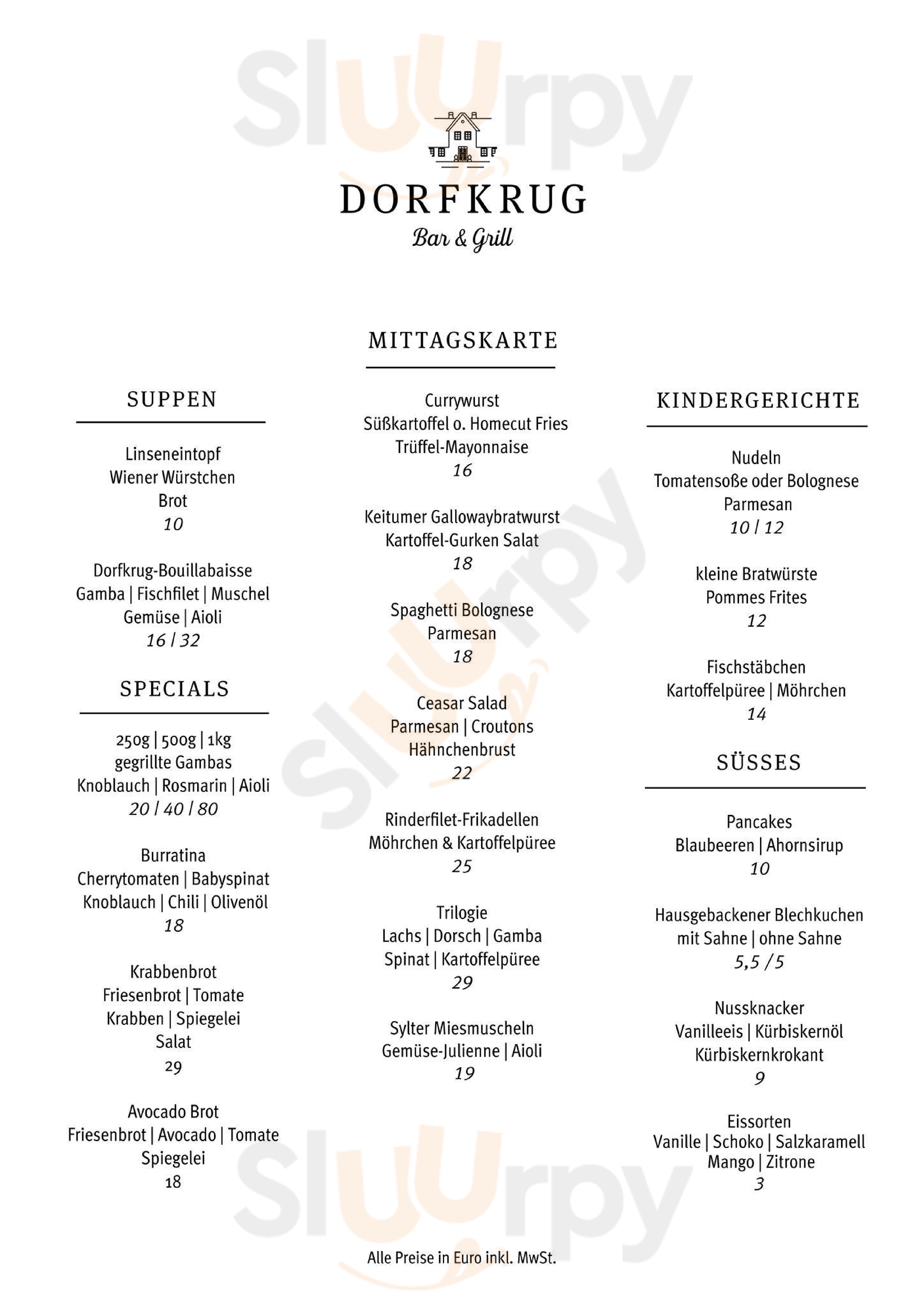 Dorfkrug Bar & Grill Kampen Menu - 1