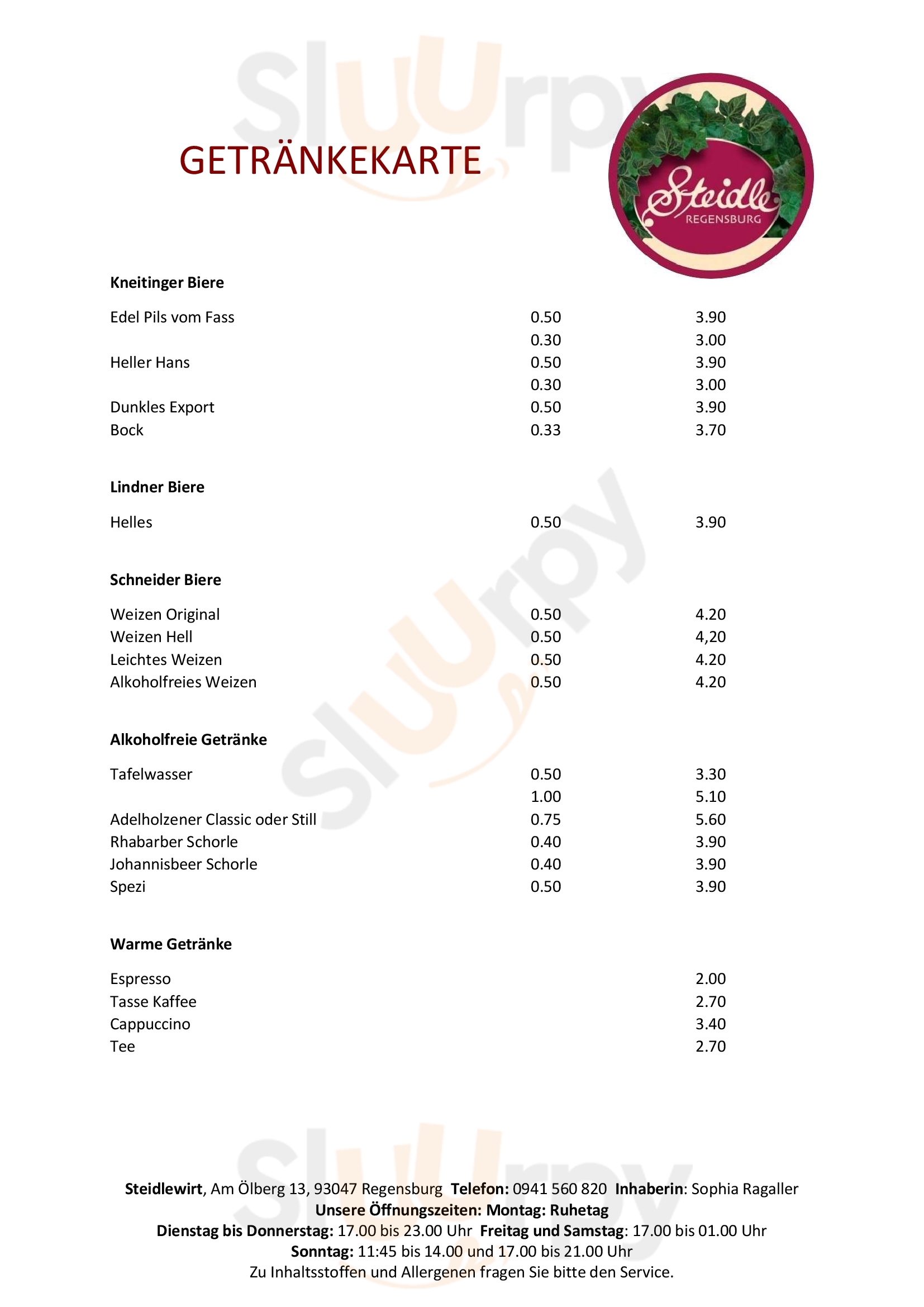 Zum Steidlewirt Regensburg Menu - 1