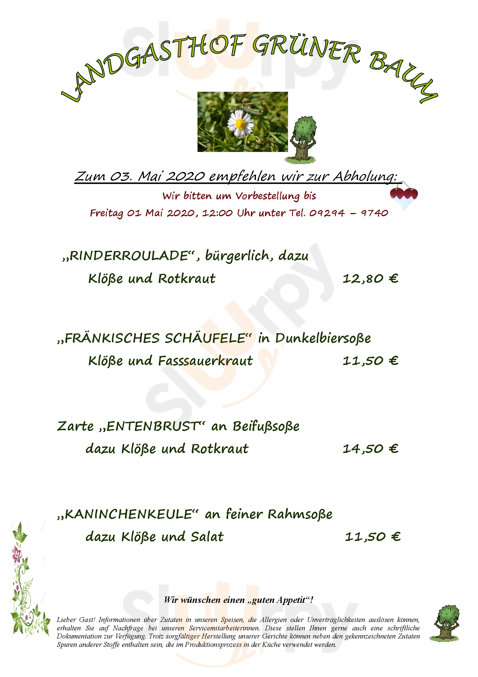 Landgasthof-pension Grüner Baum Regnitzlosau Menu - 1