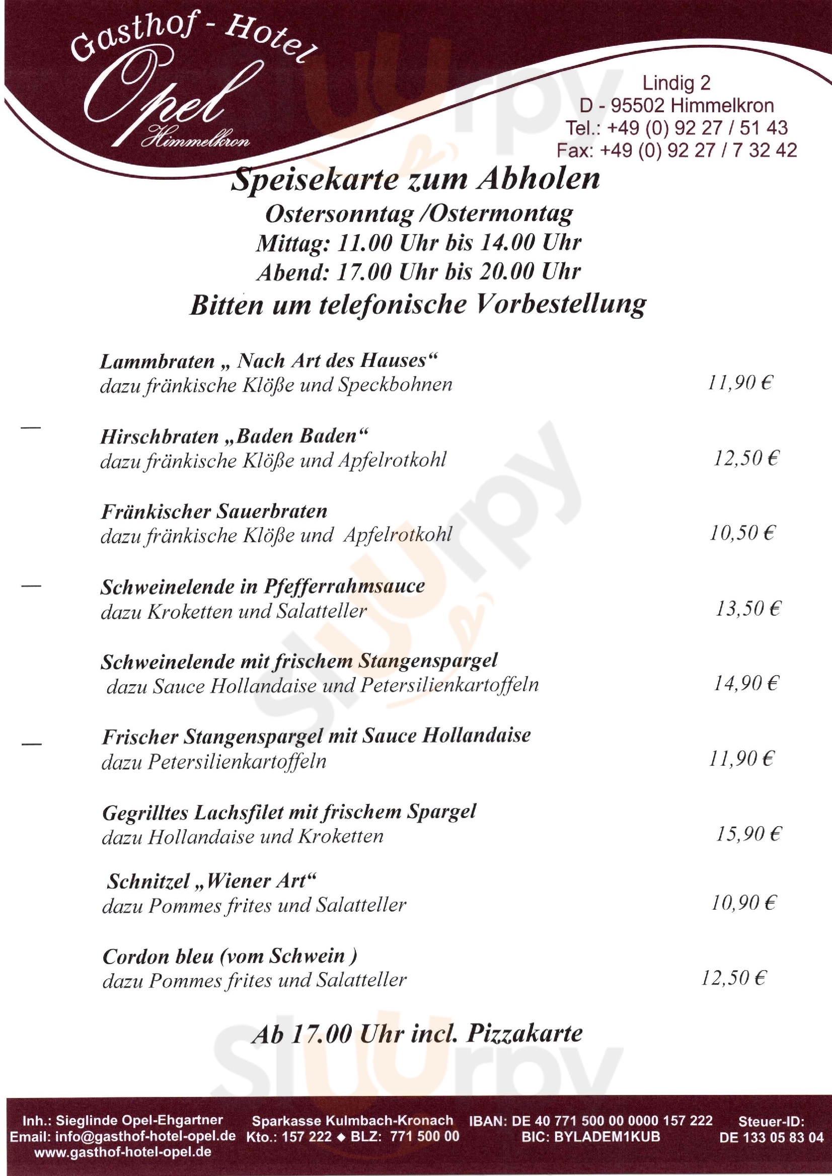 Gasthof Hotel Opel Himmelkron Menu - 1