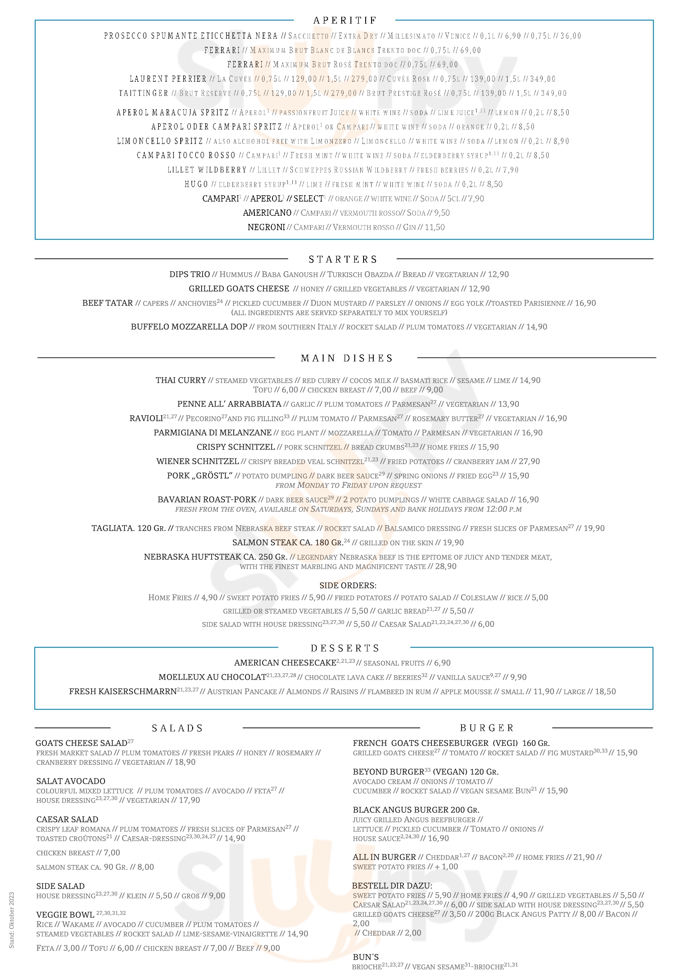 Wassermann Maxvorstadt München Menu - 1