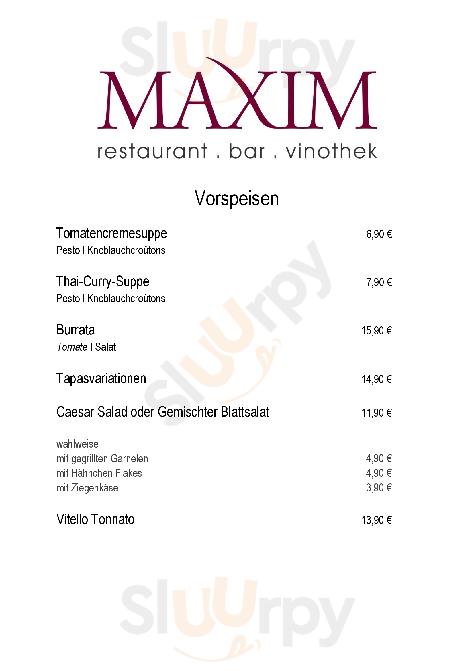 Main Menu - Restaurant Maxim