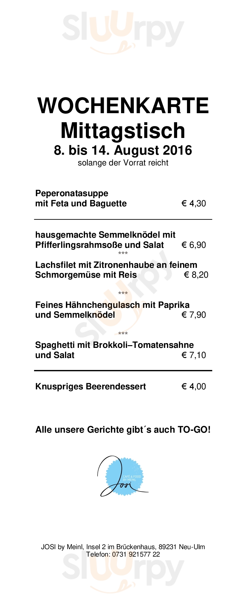 Josi - Café, Bar & Food Neu-Ulm Menu - 1