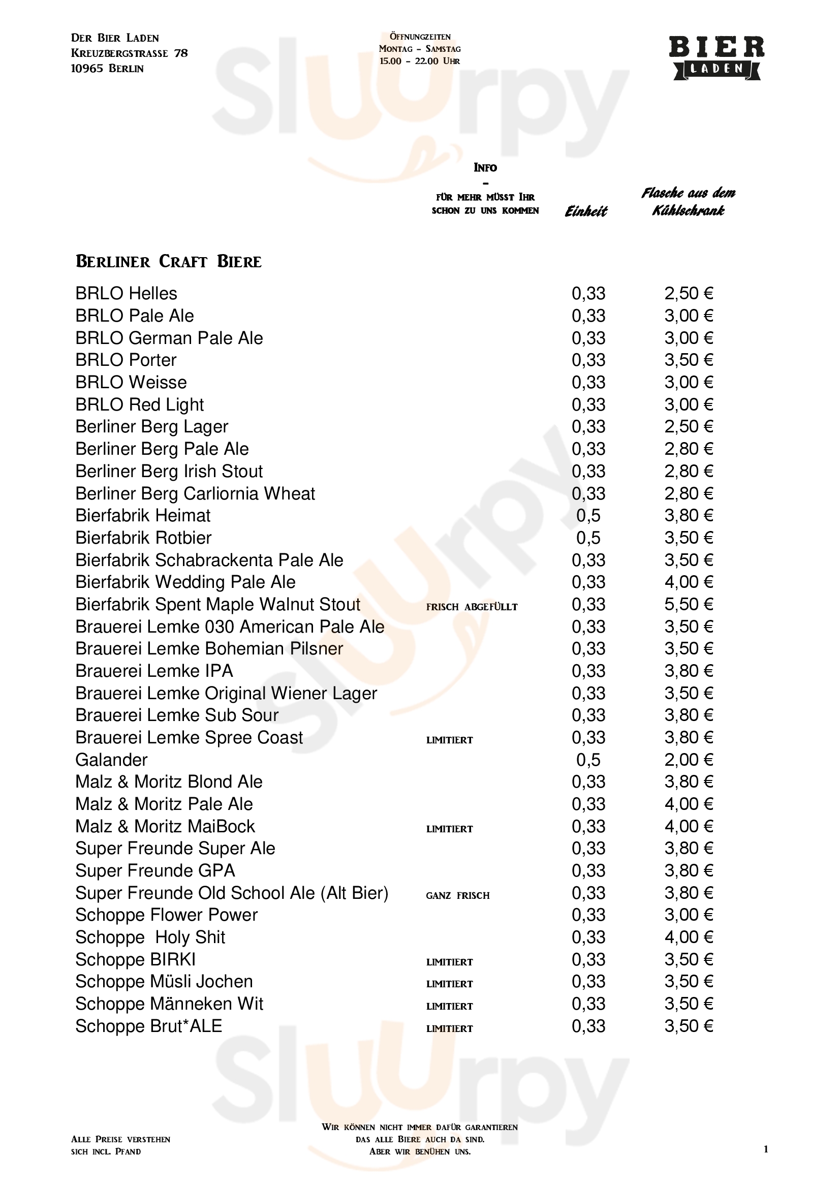 Bierladen - Berlin Berlin Menu - 1