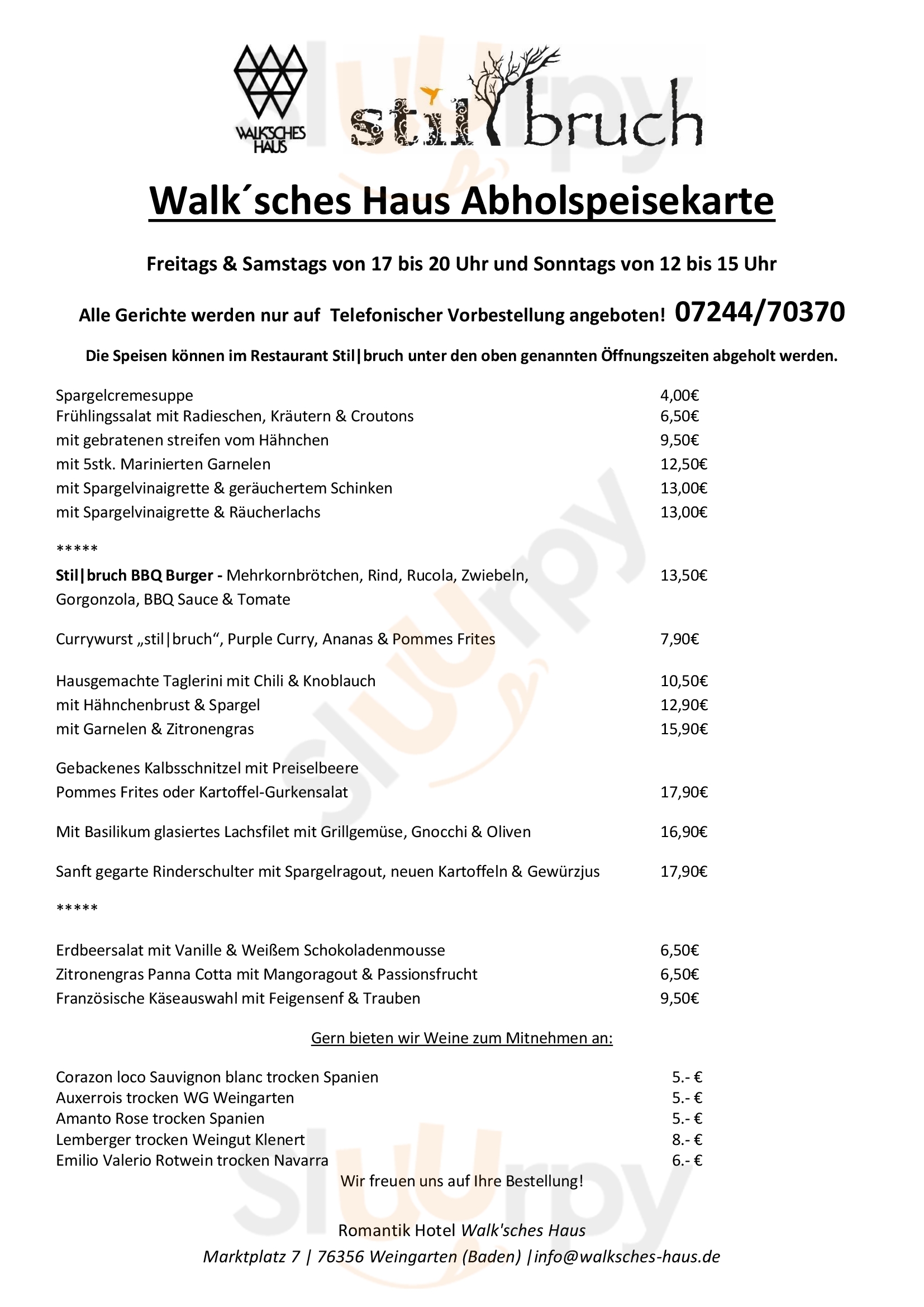 Walk'sches Haus Weingarten Menu - 1