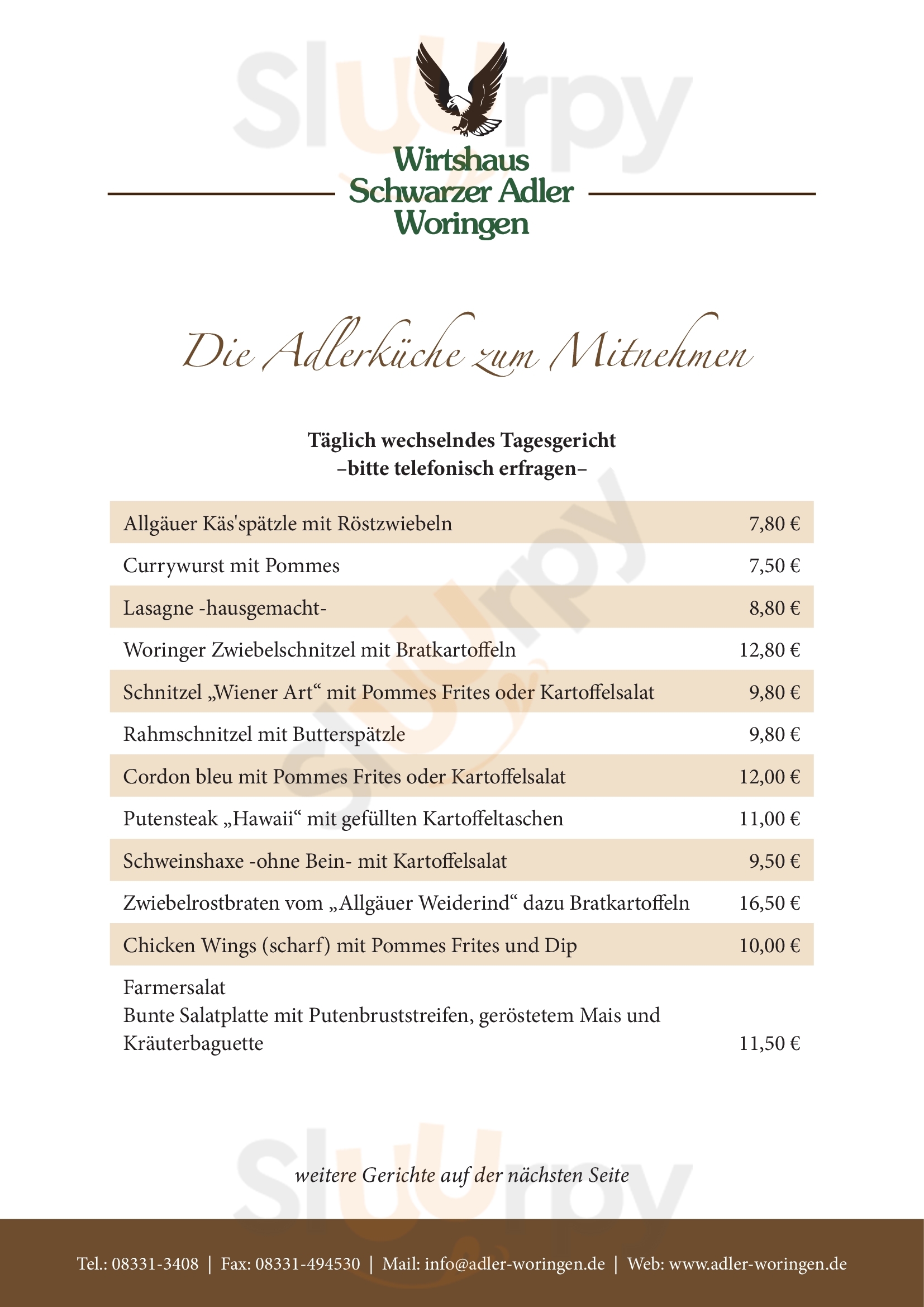 Wirtshaus Schwarzer Adler Woringen Menu - 1