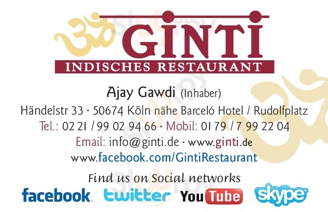 Ginti Indisches Restaurant Cologne Köln Menu - 1