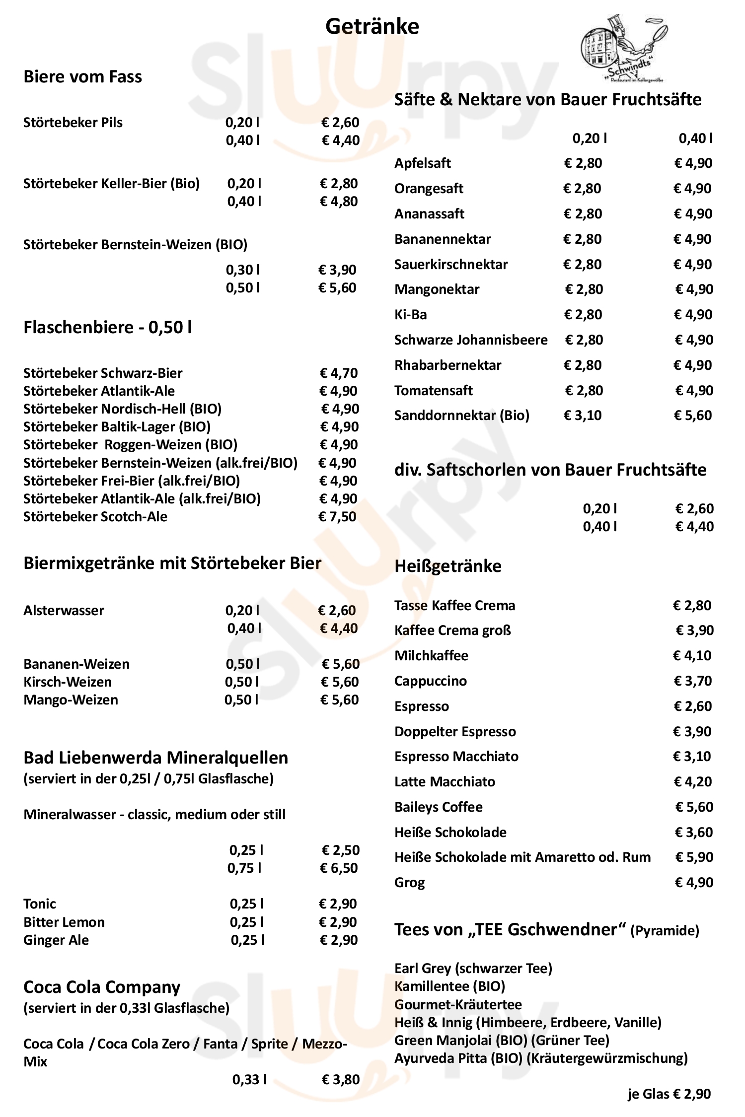 "schwindts" Restaurant Dresden Menu - 1