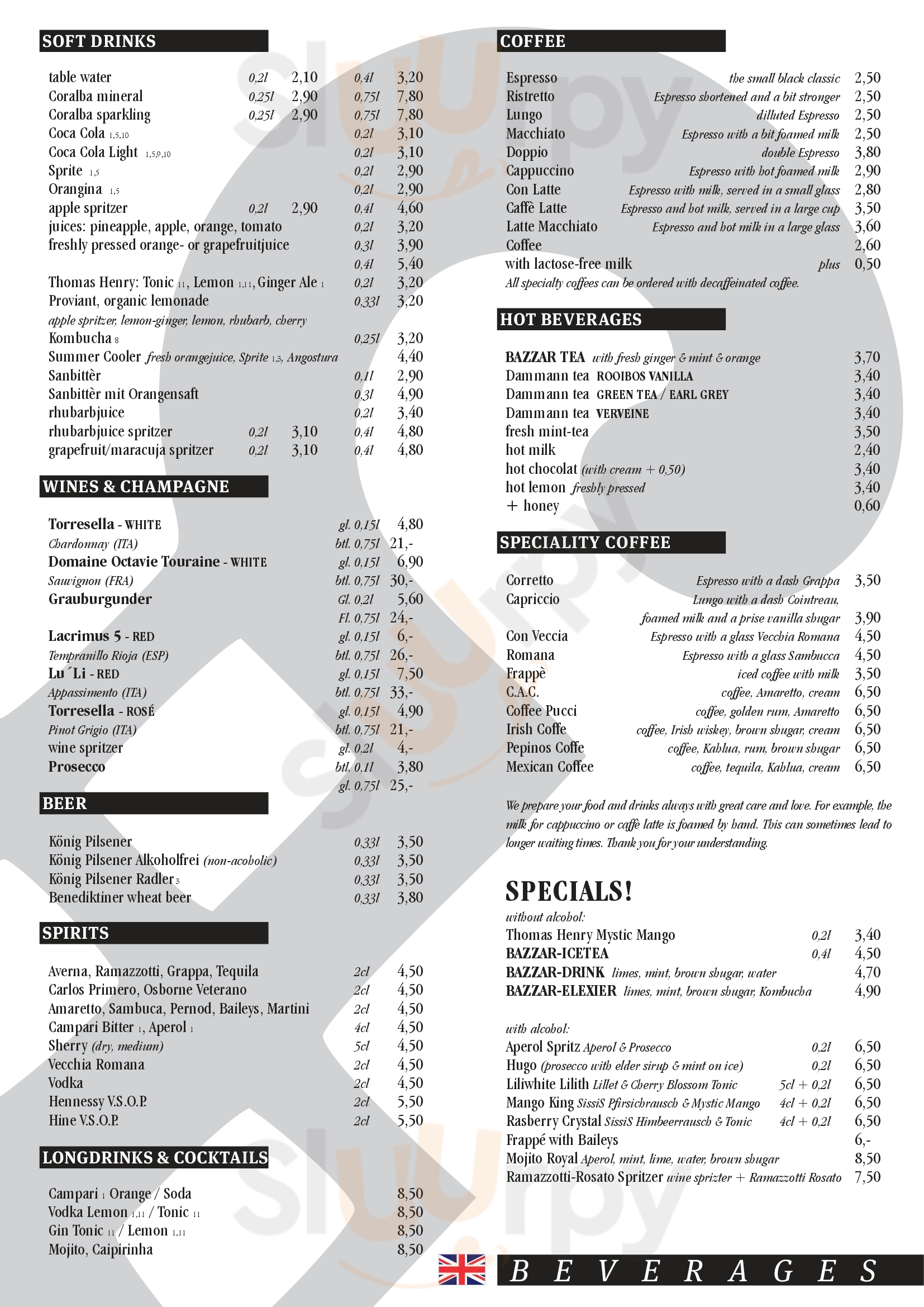 Main Menu - Bazzar Caffé