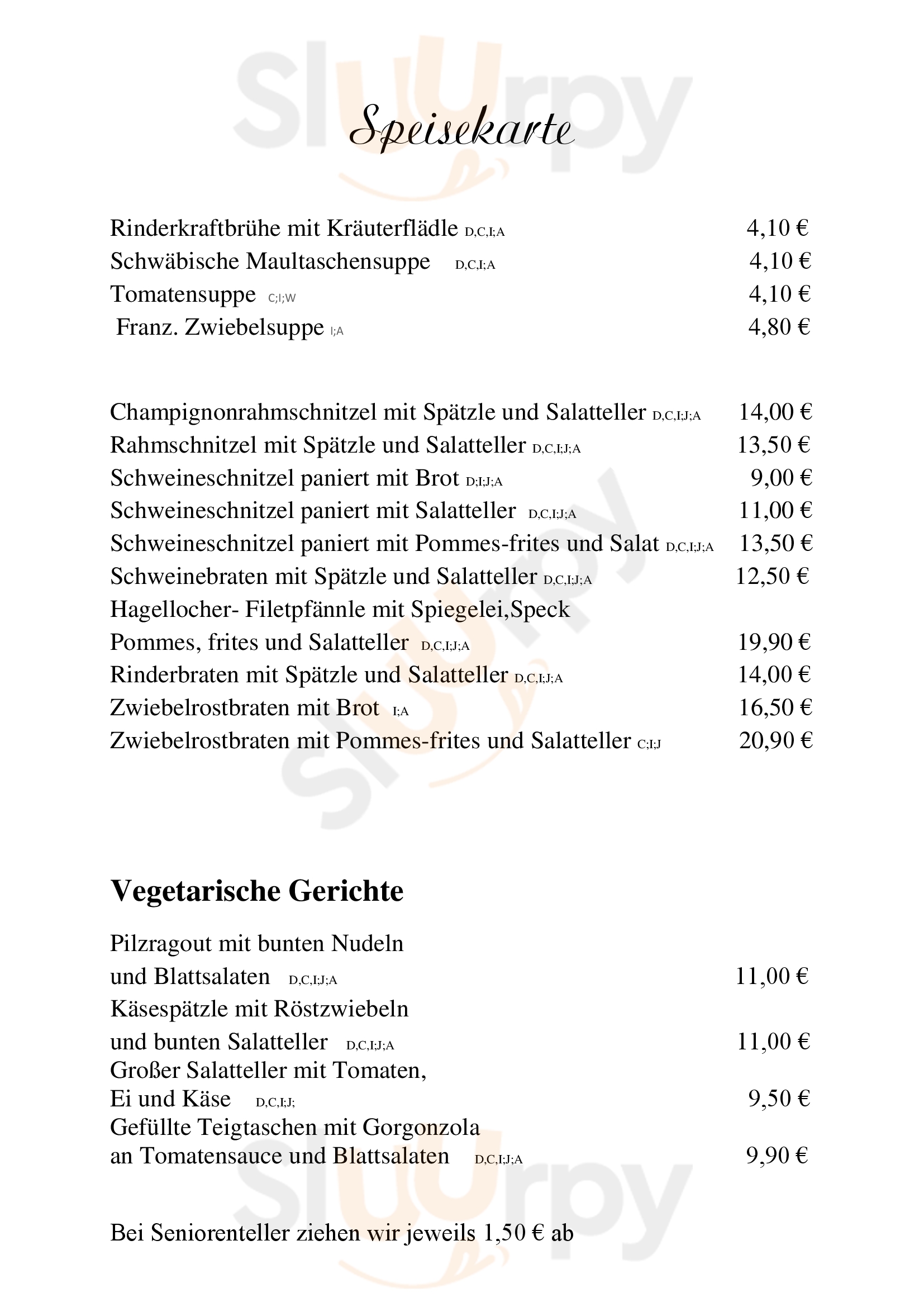 Gaststätte Grüner Baum Tübingen Menu - 1