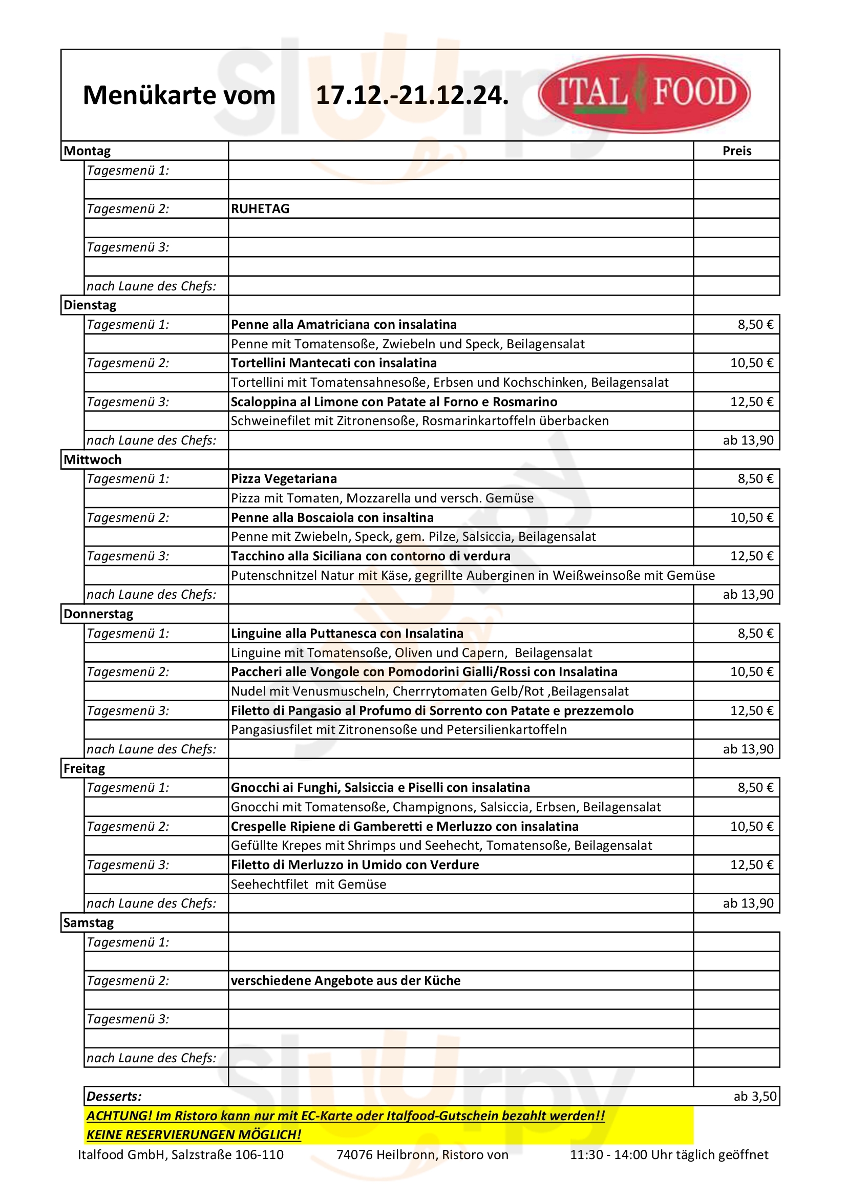 Italfood Ristoro Heilbronn Menu - 1