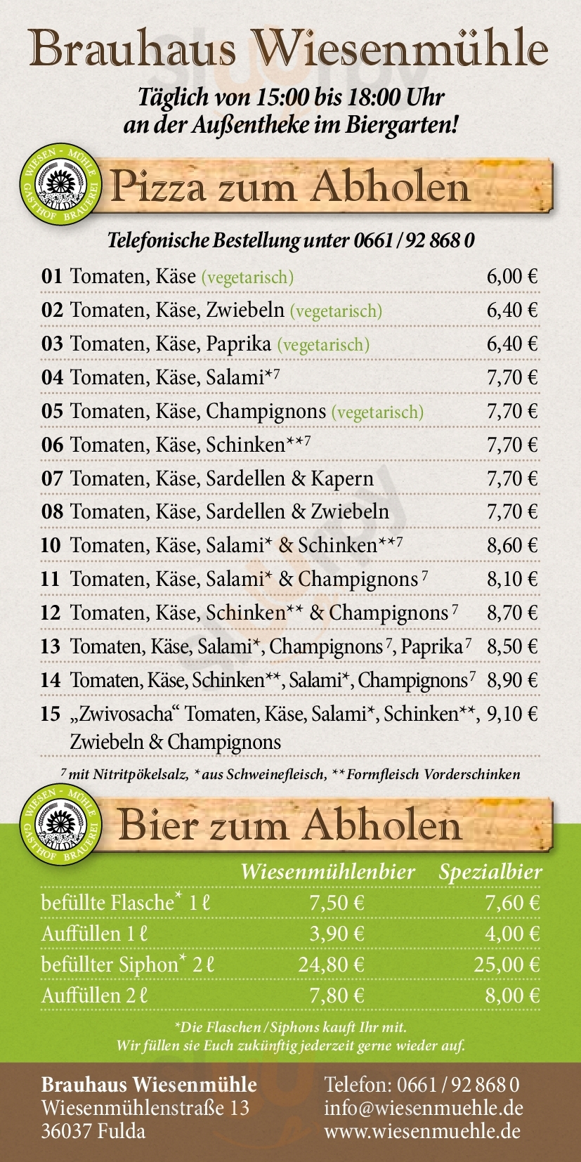 Brauhaus Wiesenmühle Fulda Menu - 1