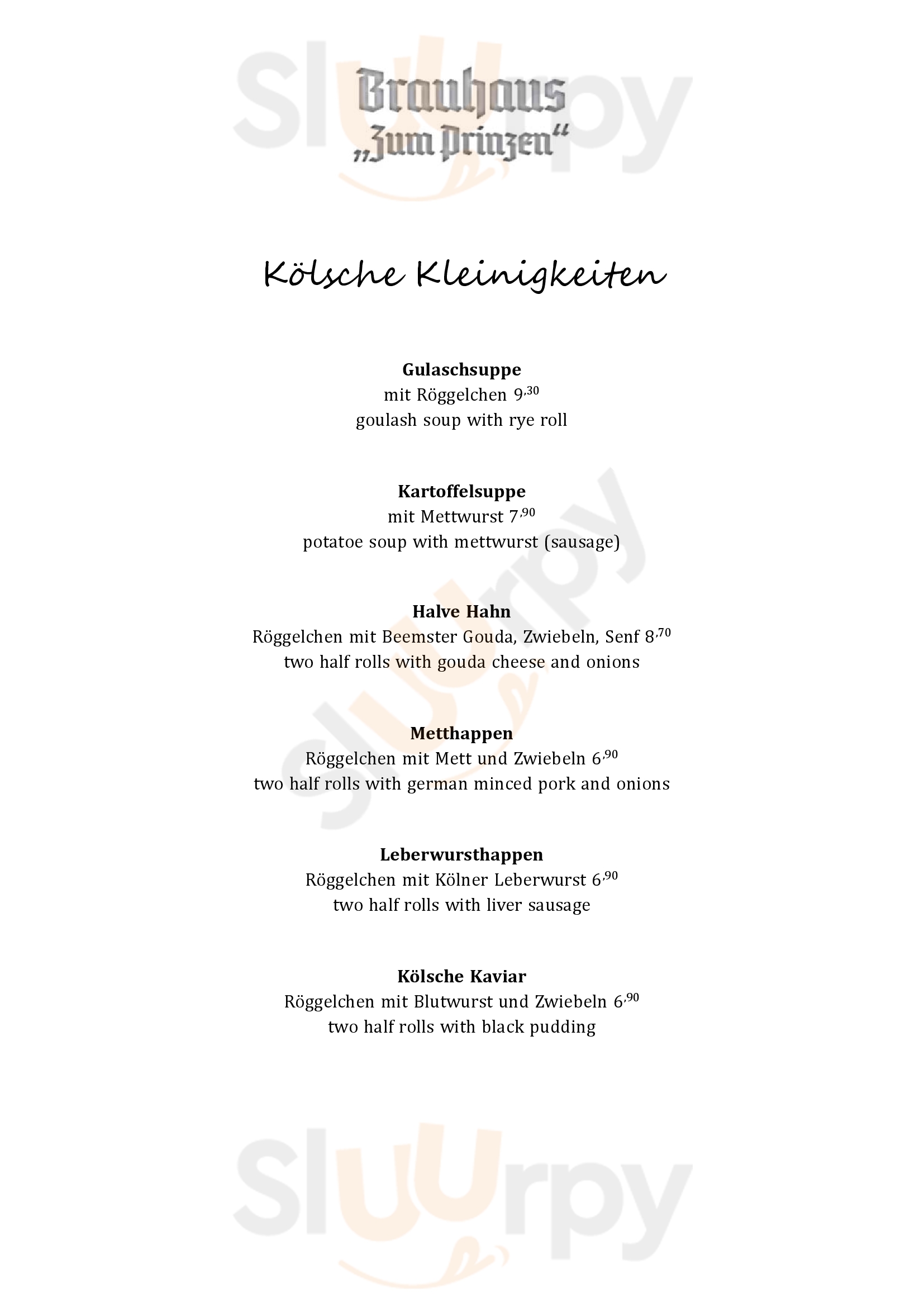 Brauhaus Zum Prinzen Köln Menu - 1