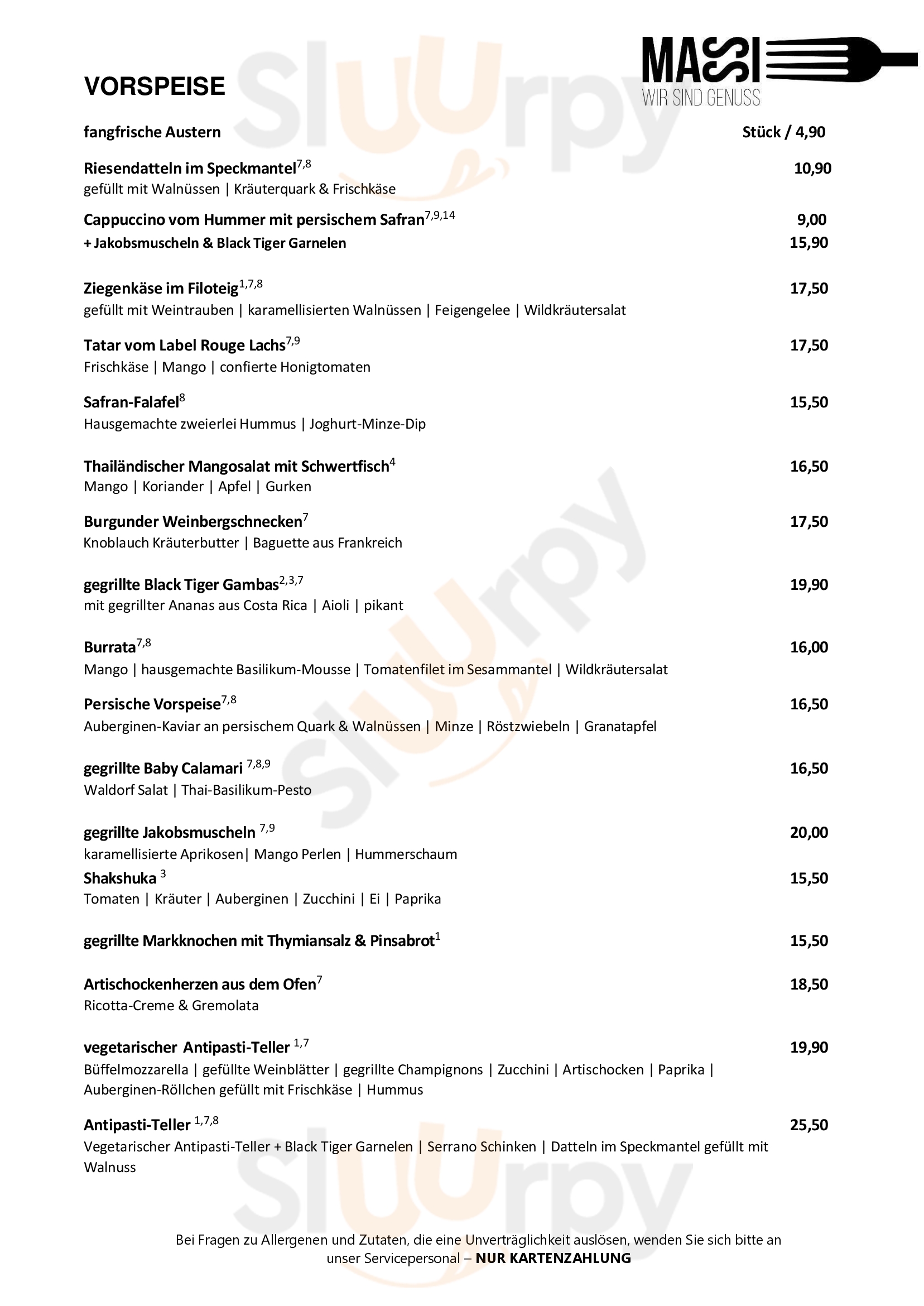 Main Menu - Massi Bar & Restaurant