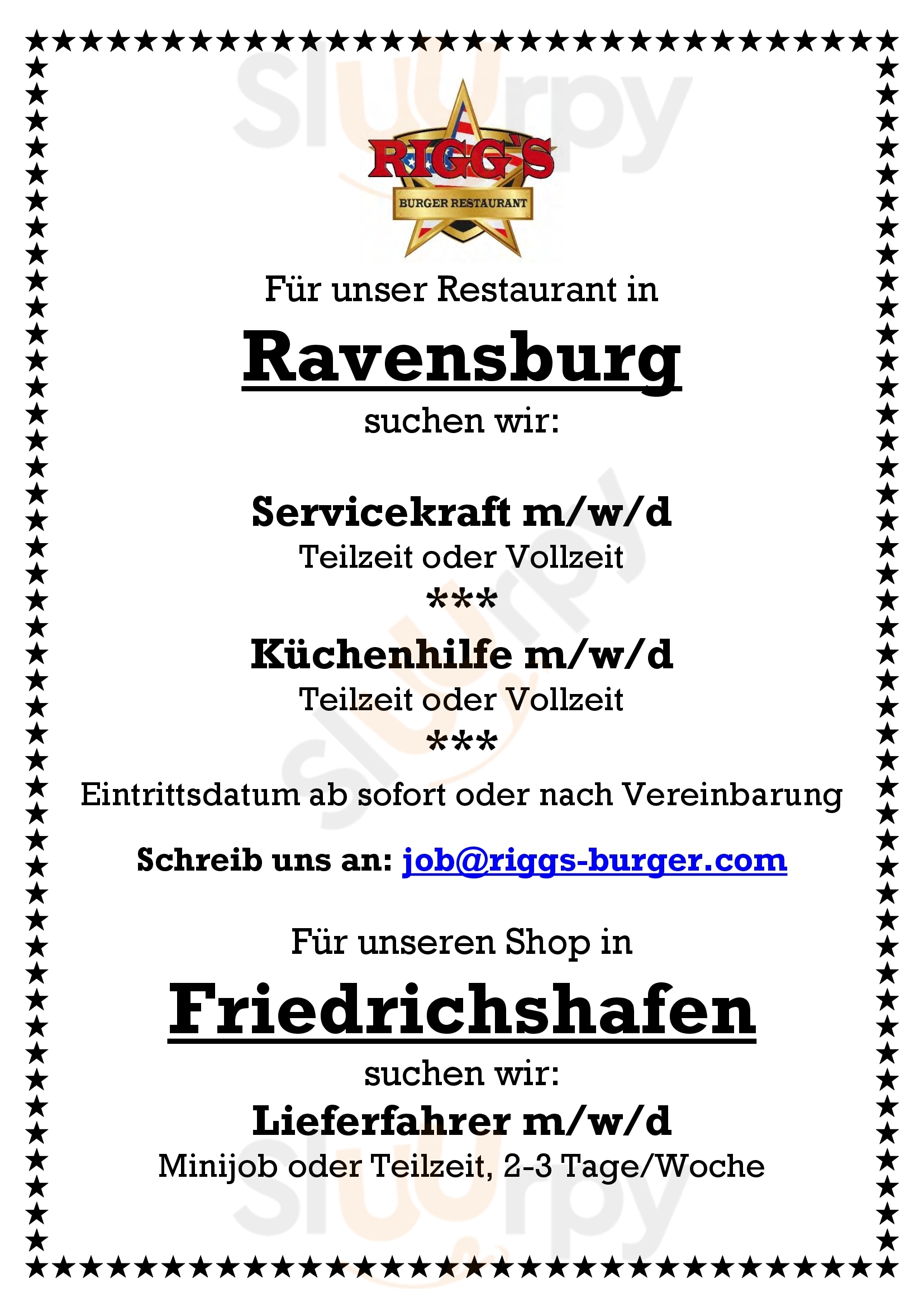 Rigg's Burger Restaurant Ravensburg Menu - 1