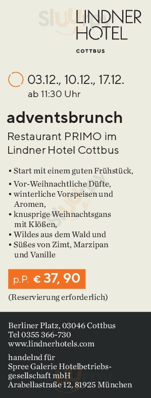 Restaurant Primo Im Lindner Congress Hotel Cottbus Cottbus Menu - 1