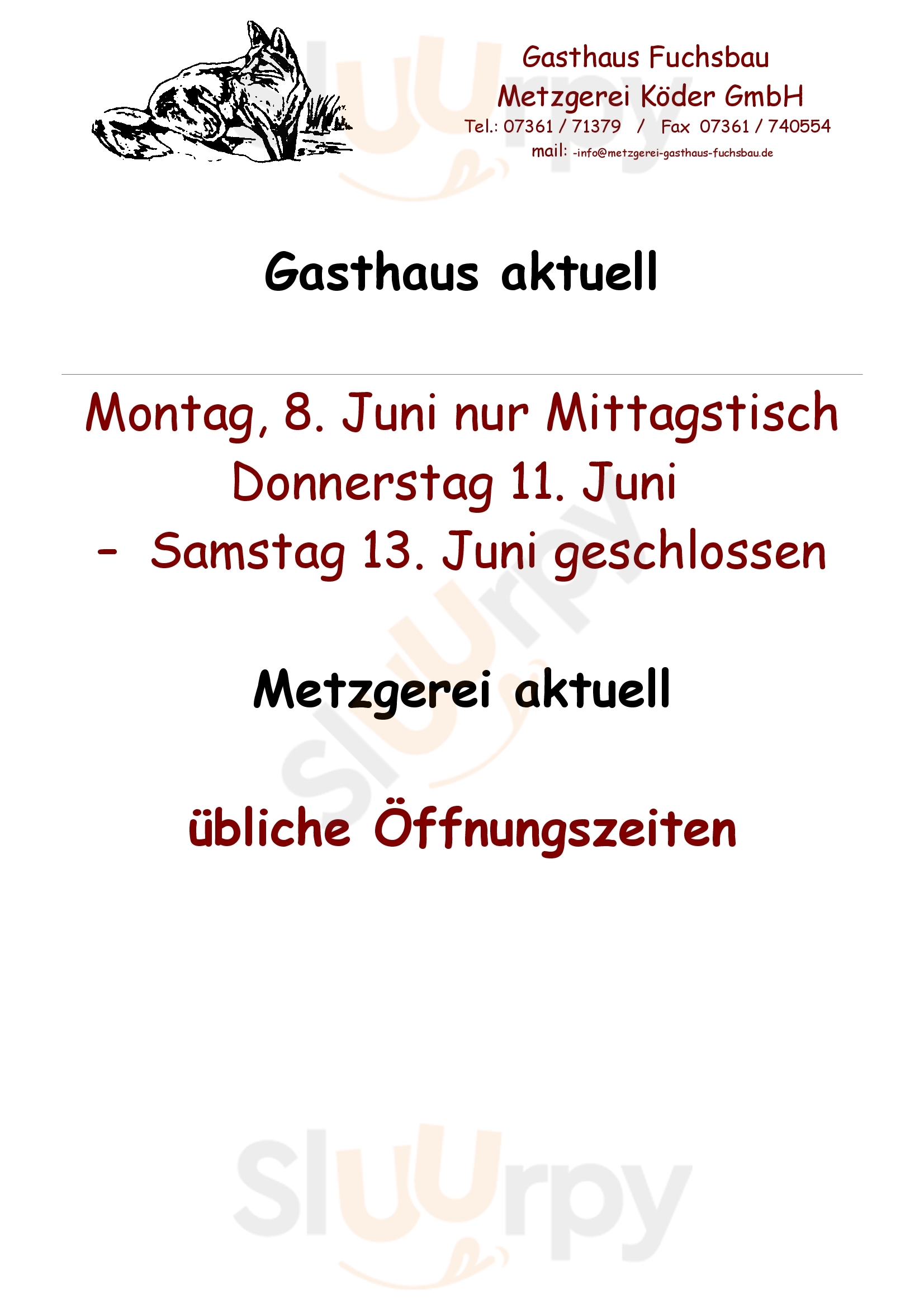 Gasthaus Fuchsbau & Metzgerei Köder Aalen Menu - 1