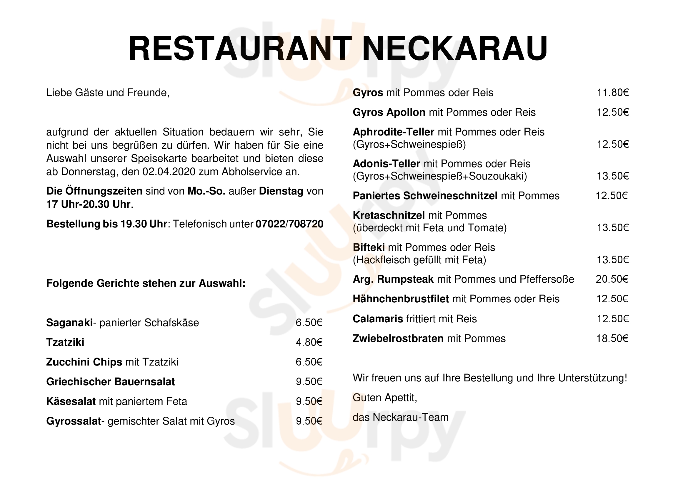 Restaurant Neckarau Nürtingen Menu - 1