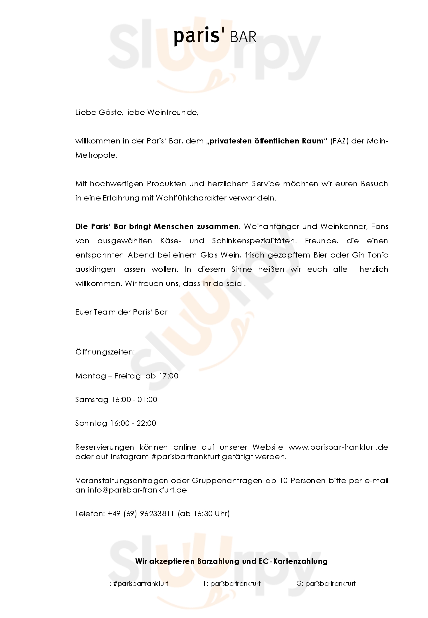 Paris' Bar Frankfurt am Main Menu - 1