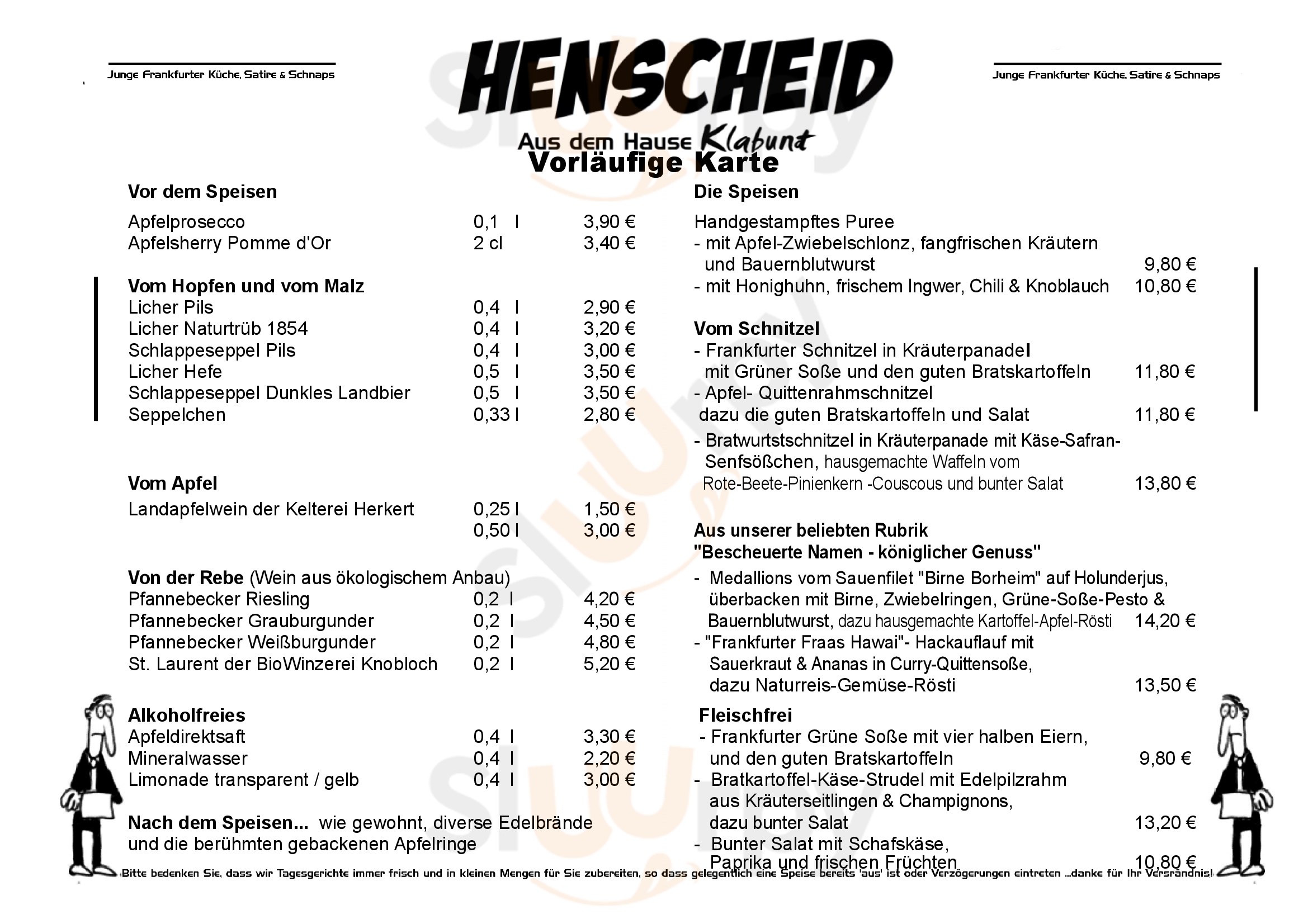 Henscheid Frankfurt am Main Menu - 1