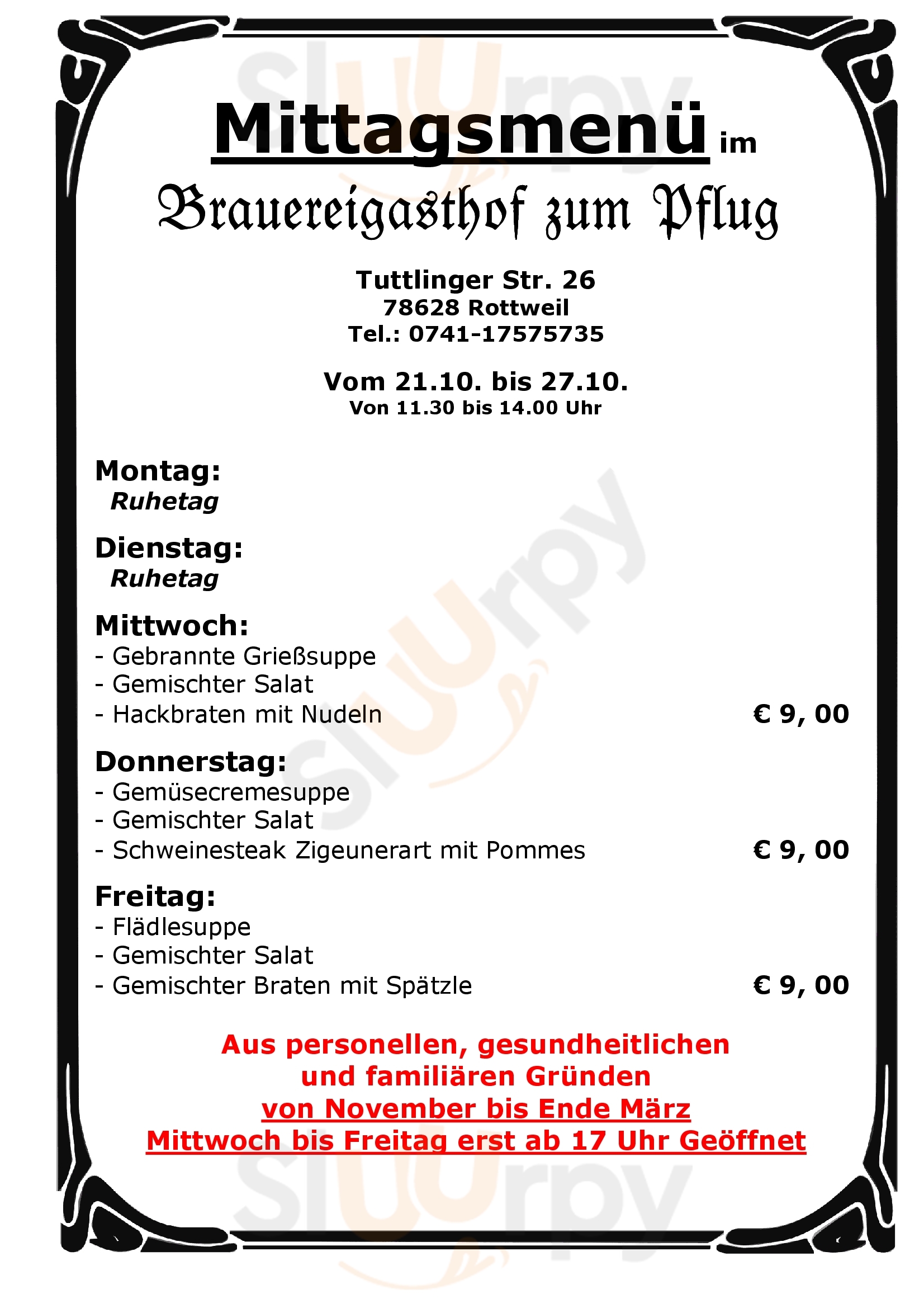 Brauerei Zum Pflug Rottweil Menu - 1