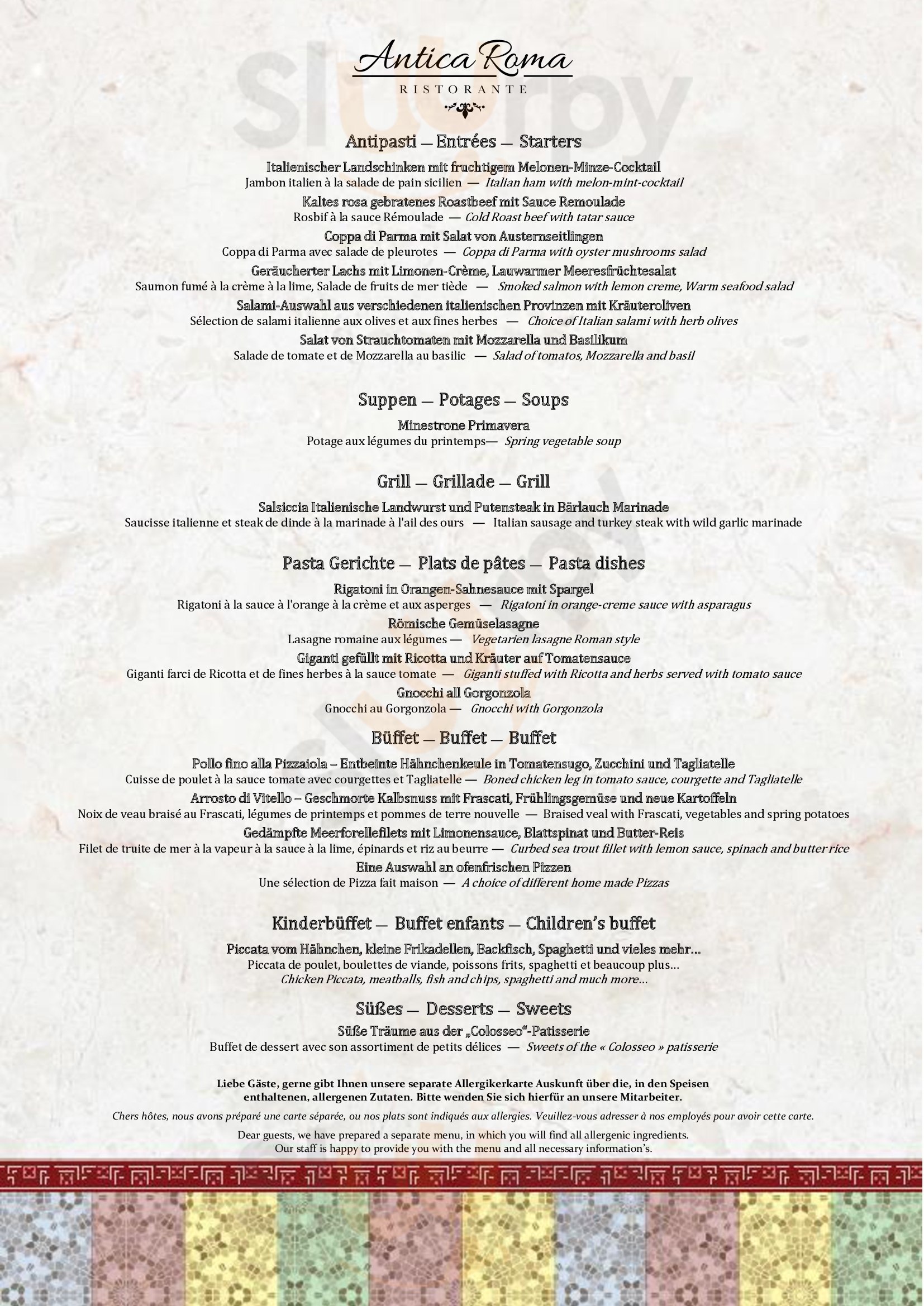 Restaurant "antica Roma", Hotel "colosseo" Rust Menu - 1